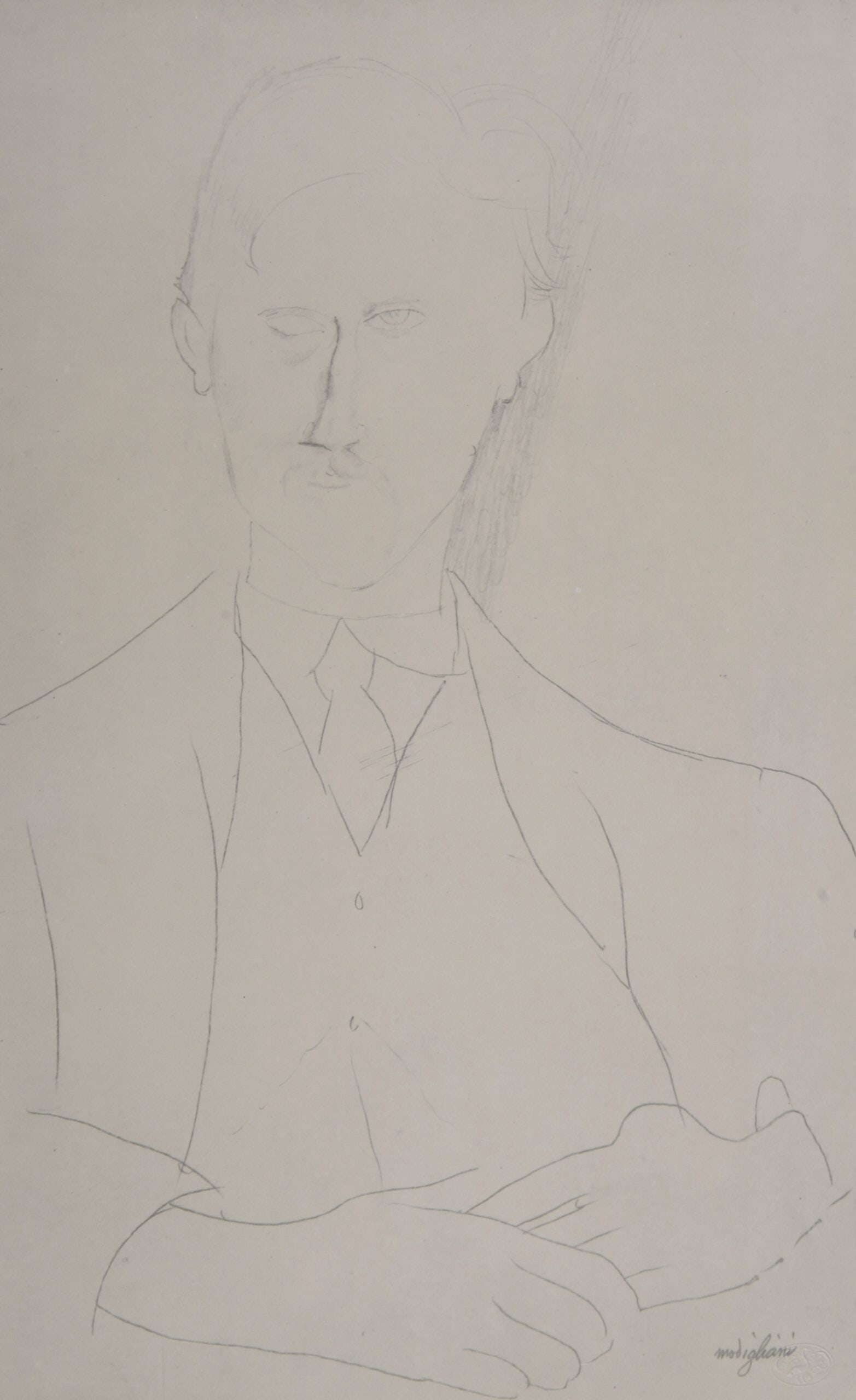 Amedeo Modigliani (After) : Portrait de Roger Dutillieul , 1959.: Amedeo Modigliani (After)Portrait de Roger Dutillieul , 1959.Lithograph (heliograph) on thick paper.Plate-signed lower right.Einaudi's blind stamp bottom right.Dimensions:+ Size of the sheet : 42 x 24