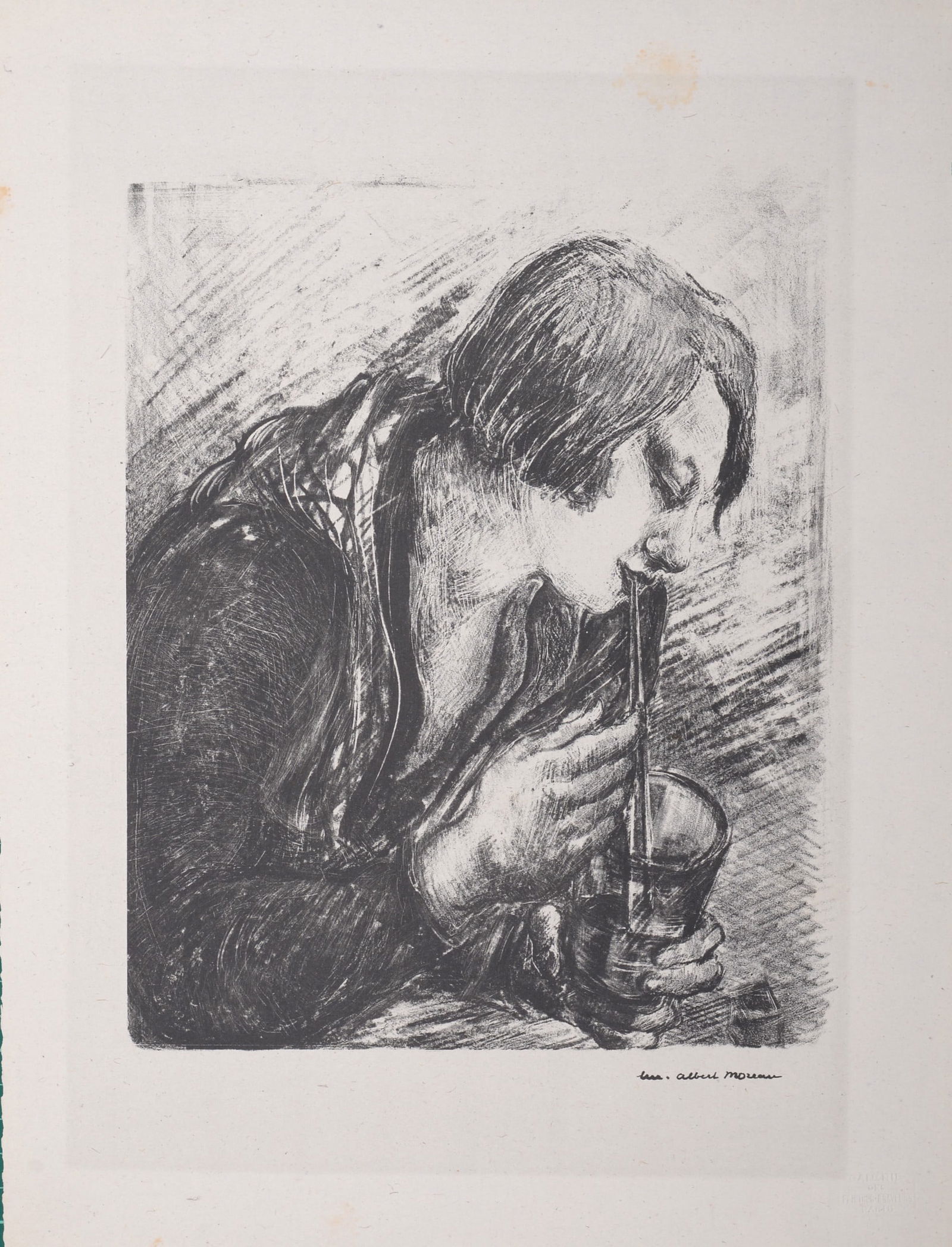 Luc Albert Moreau : Le cocktail, circa 1925: Luc Albert Moreau (1882-1948)Le cocktail, circa 1925Lithograph on China paperPlate-signed lower right marginWith the 'La Galerie des Peintres-Graveurs' blind stamp on the bottom right cornerDimensions