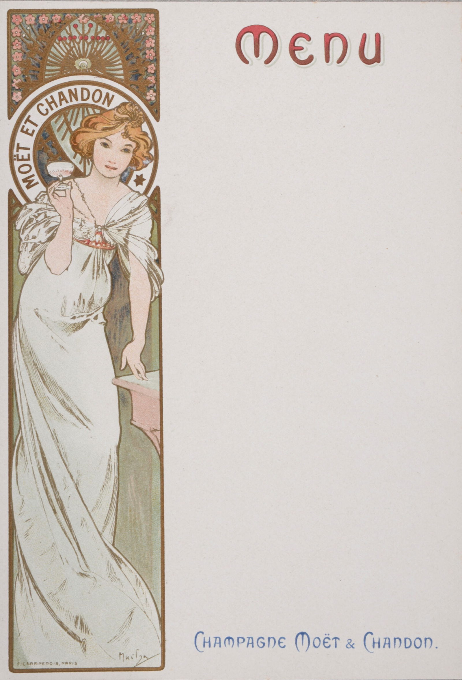 Alphonse Mucha : Champagne Moet & Chandon Menu, 1899 (1 of 5)