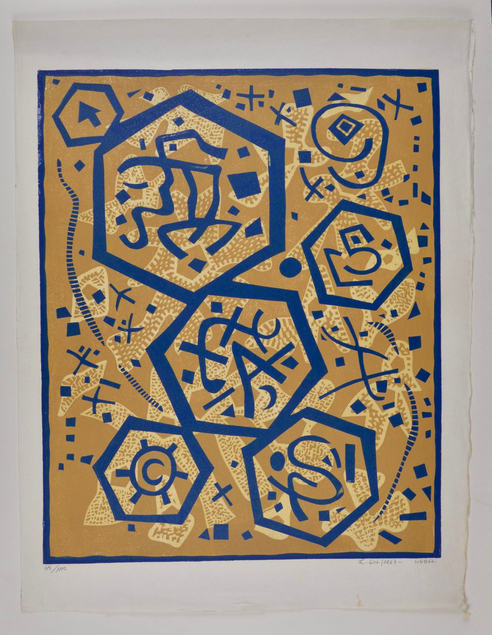 Otto Nebel : L. 614, 1967: Otto Nebel (1892-1973)L. 614, 1967Color linocut on Japan paperFrom the hand signed edition of 100Hand signed and Numbered 68/100.Dimensions:Image Size : 55 × 45 cm / 21,5 × 17,8 inSheet size : 66 ×