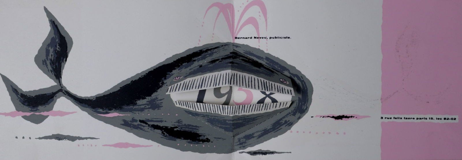 Bernard Neveu : Greeting card, 1958: Bernard Neveu (1941-)Greeting card, 1958Lithograph (greeting card) in colors on wove paper, printed on a double page.Plate-signed lower left.Dimensions :+ Size of the opened card : 14 x 42 cm / 5,5 x