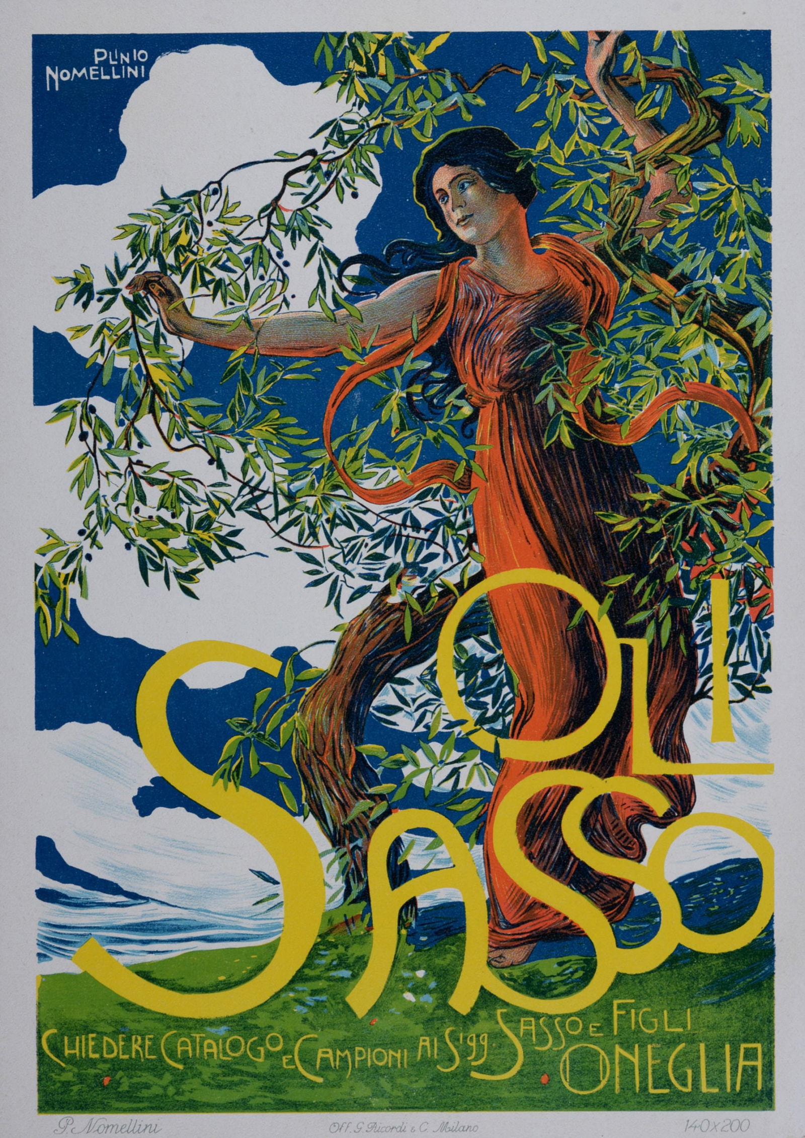 Plinio Nomellini - Oli Sasso, 1914: Plinio Nomellini (1866-1943)Oli Sasso, 1914Lithograph on thick paper.Scarce lithograph from the iconic portfolio Ricordi!Dimensions:+Size of the sheet: 28.6 x 20,7 cm / 11,2 x 8,1 in.Printed by Ricord