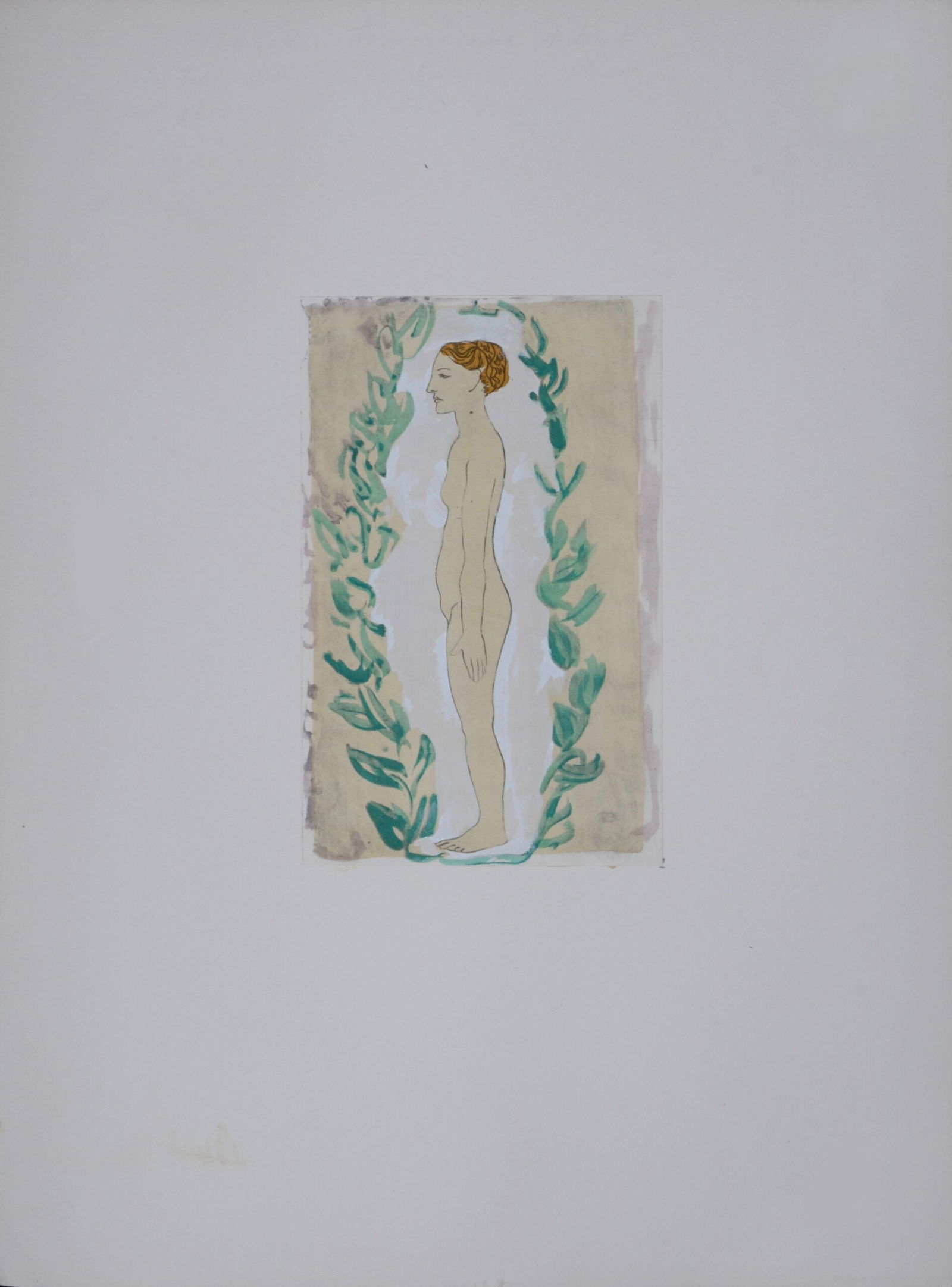 Pablo Picasso (After) - Femme nue debout, 1962: Pablo Picasso (After)Femme nue debout, 1962Jacomet process print (lithograph) on Velin d’Arches paper, after Picasso’s 1905-1906 Picasso's quill pen and watercolor painting.Dimensions:+ Size of th