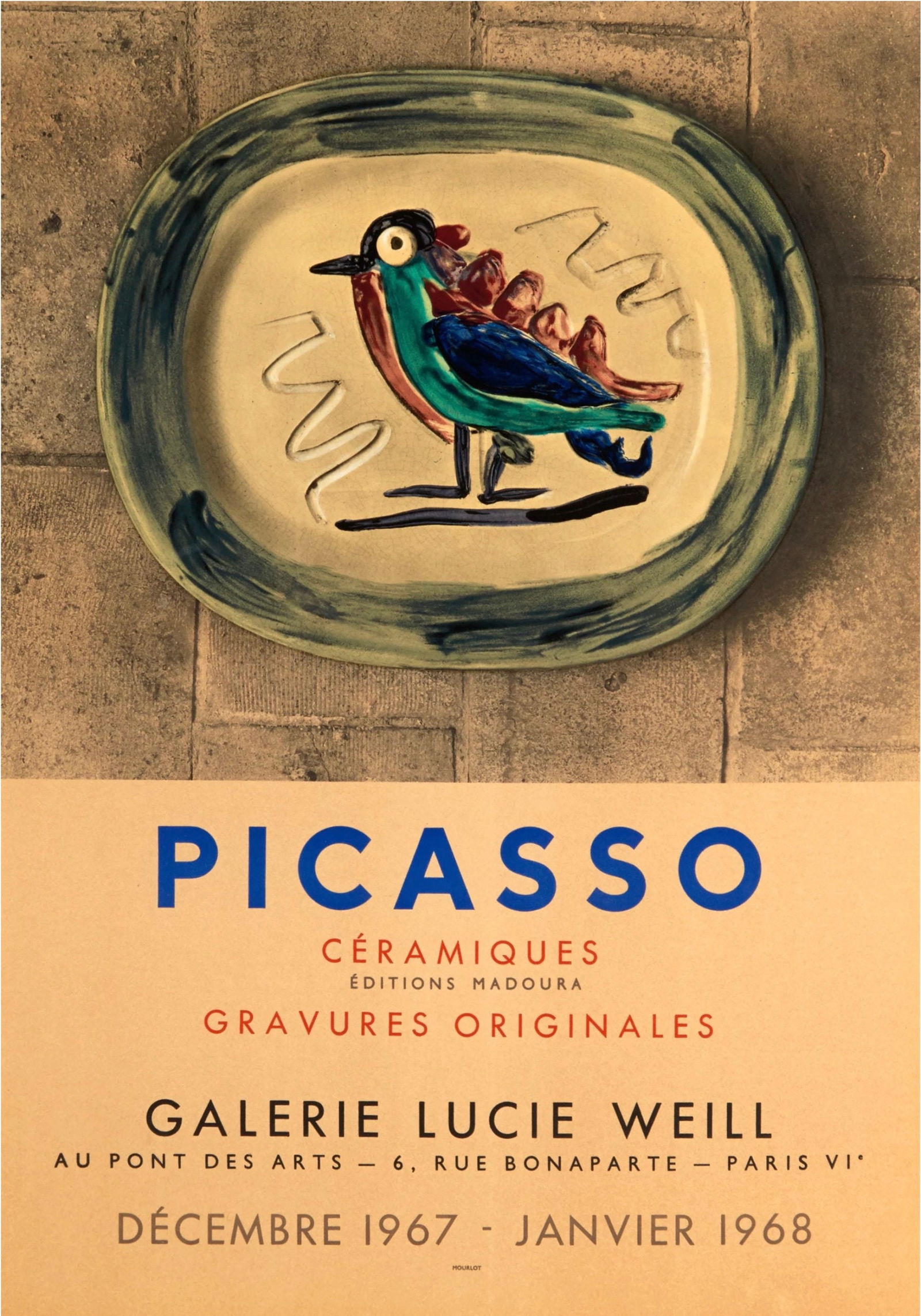 Pablo Picasso : Ceramiques - Galerie Lucie Weill , 1967: Pablo Picasso (after)Ceramiques - Galerie Lucie Weill , 1967original poster for the exhibition of Pablo Picasso at the galerie Lucie WEILL in 1967/1968From an edition of 1000This poster Announce a Cer