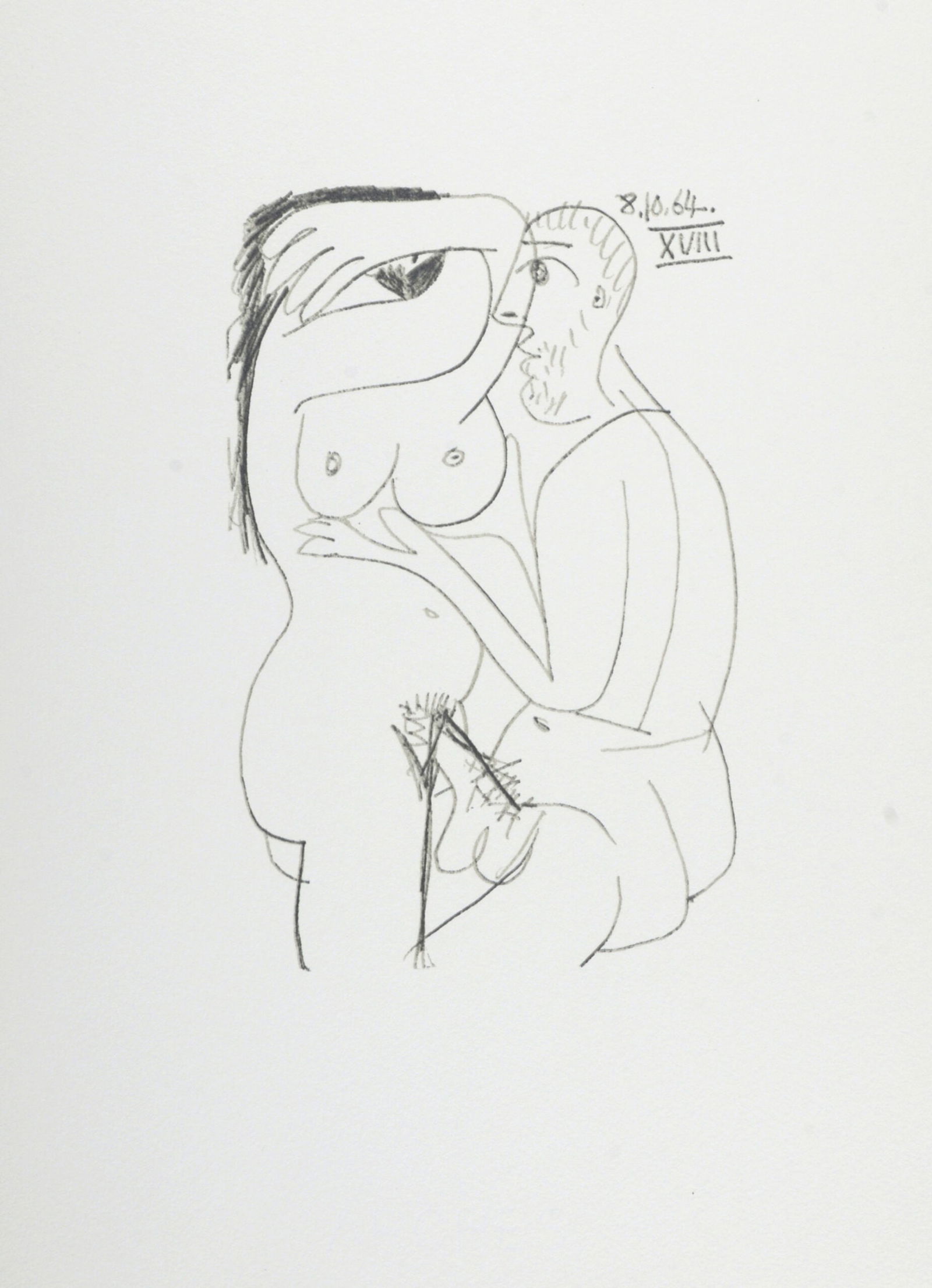 Pablo Picasso (After) Le Gout du Bonheur (XXXIII), 1970: Pablo Picasso (After)Le Gout du Bonheur (XXXIII), 1970 Lithograph on Velin d'Arches paper, after 1964 Pablo Picasso's drawing.Not signed Dated on the plate top right.Dimensions:+ Size of the sheet: 32