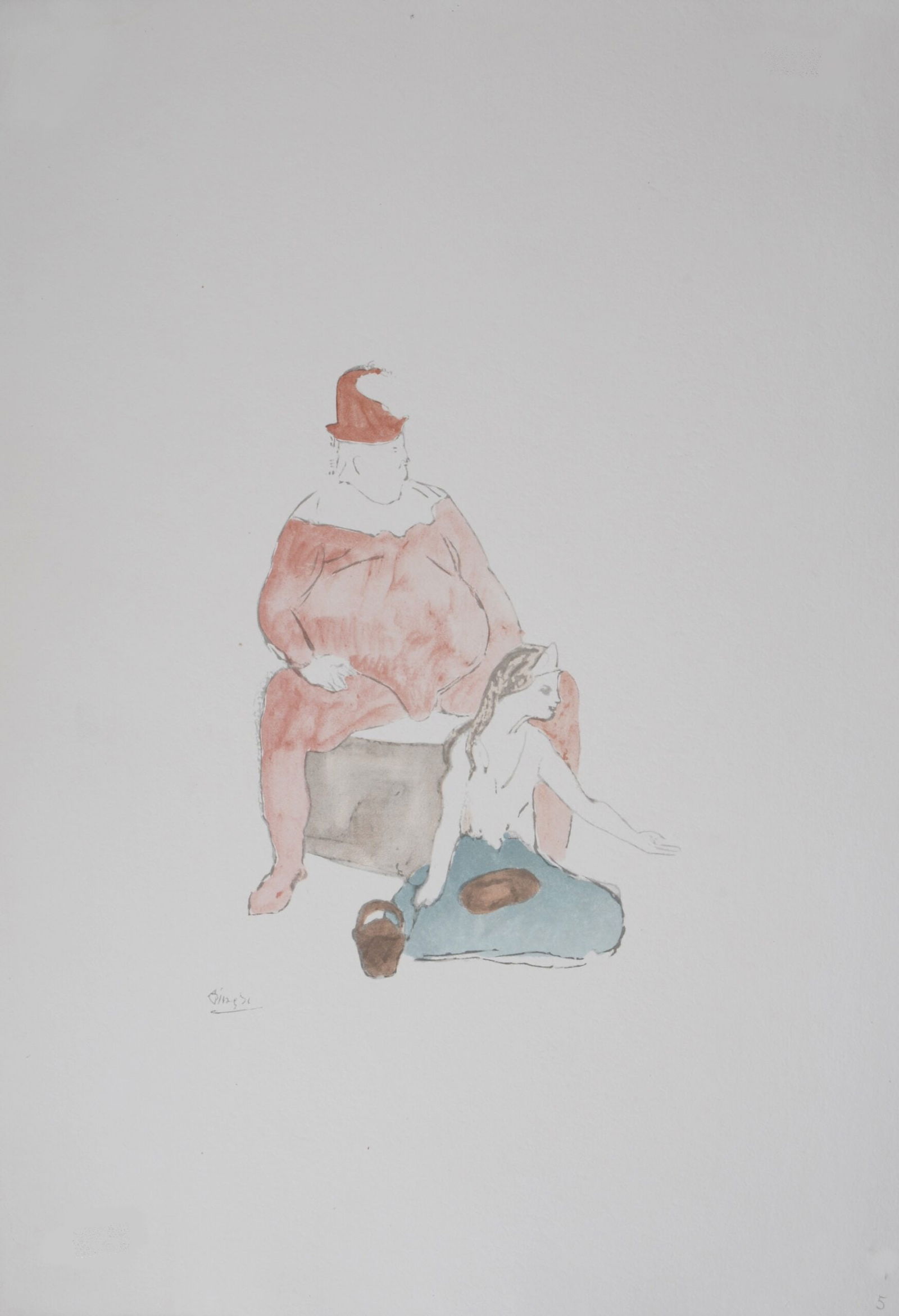 Pablo Picasso (After) - Saltimbanque, 1946: Pablo Picasso (After)Saltimbanque, 1946Color lithograph on vellum paper.Plate-signed lower left.Dimensions:+Size of the sheet: 48,5 x 33 cm / 19.1 × 13 inPublished by Pantheon Books, New York.Printed