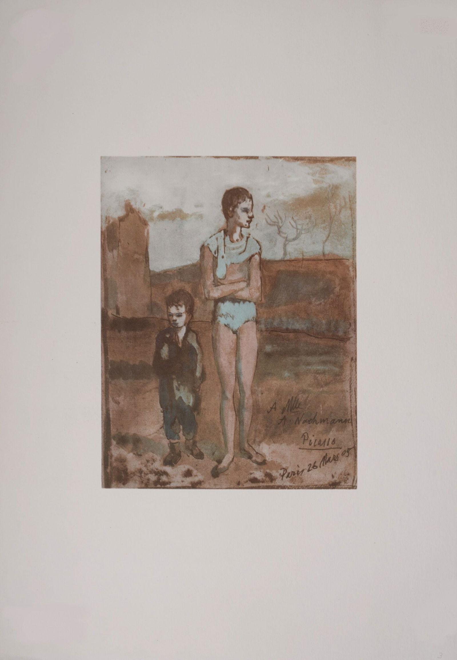 Pablo Picasso (After) - Harlequin and boy, 1946: Pablo Picasso (After)Harlequin and boy, 1946Color lithograph on vellum paper.Plate-signed lower right.Dimensions:+Size of the sheet: 48,5 x 33 cm / 19.1 × 13 inPublished by Pantheon Books, New York.P