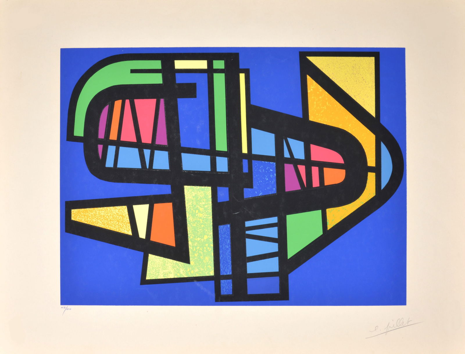 Edgar Pillet : Composition, 1954 - Hand-signed: Edgar Pillet (1912-1996)Composition, 1954Silkscreen in colors on strong wove paper.Hand-signed by the artist in pencil at the bottom right and numbered 163/300 at the bottom left.Dimensions:+ Size of