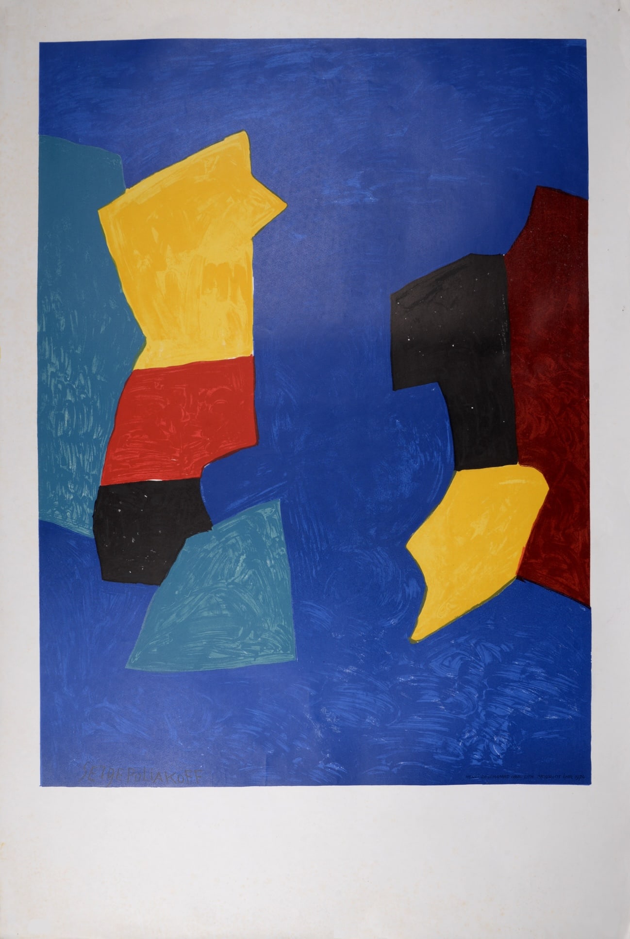 Serge Poliakoff (After) : Composition, 1974: Serge Poliakoff (After)Composition, 1974Large lithograph in colors on wove paper, by Henri Deschamps after Serge Poliakoff's painting.Plate-signed on the bottom left of the image.Annotated in the plat