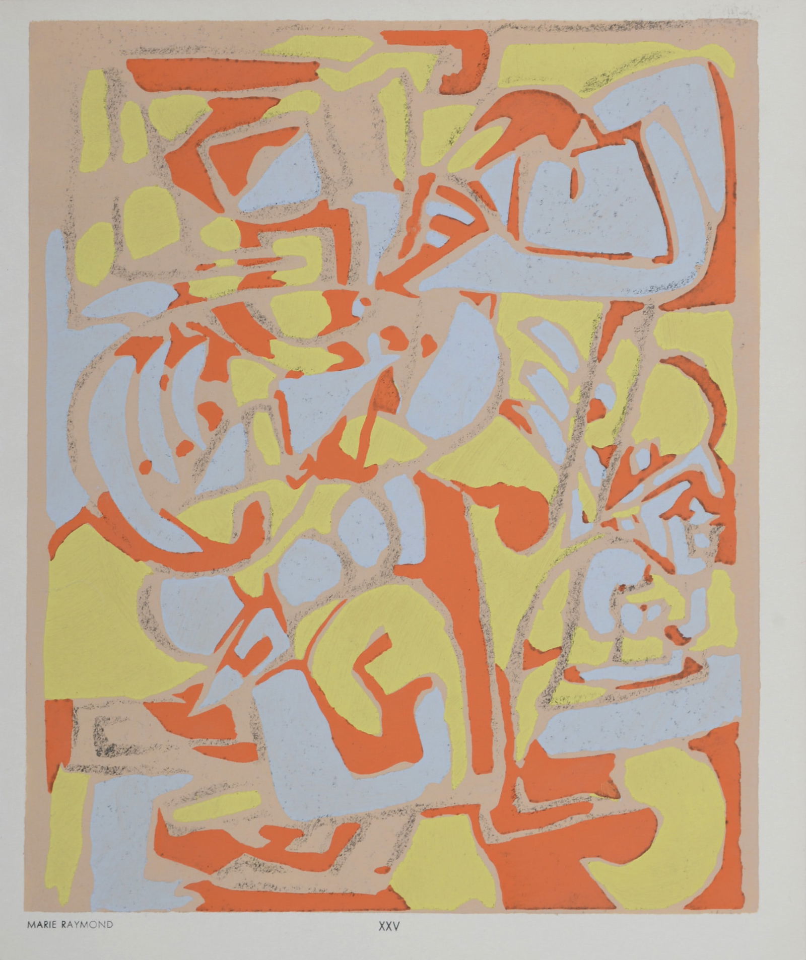 Marie Raymond : Composition XXV, 1952: Marie Raymond (1908-1988)Composition XXV, 1952Pochoir on wove paper.Dimensions :+ Size of the sheet: 24 x 20 cm / 9,4 x 7,8 in.+ Size of the image: 22 x 18 cm / 8,6 x 7 in.Edition of 1500.Issued from