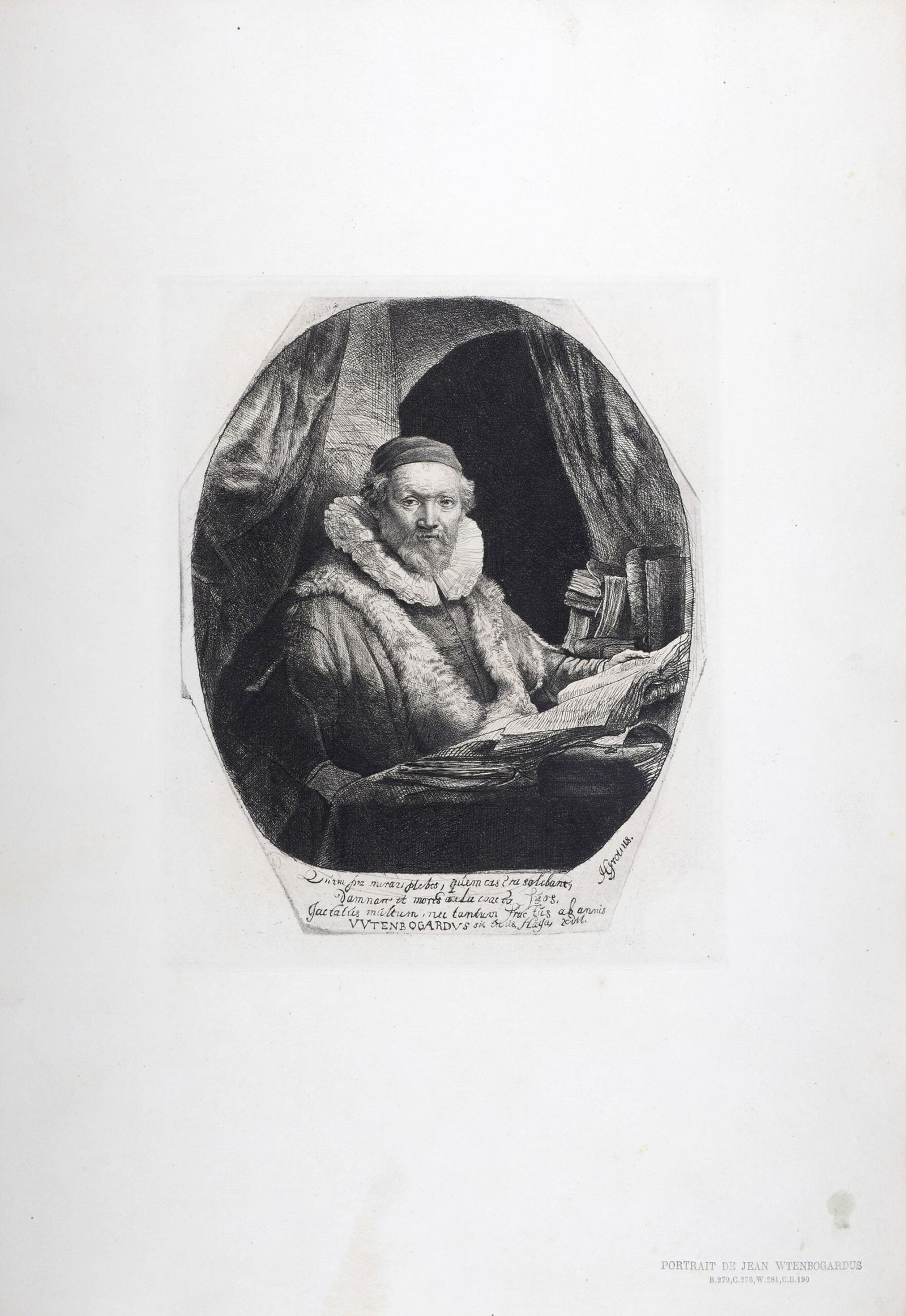 Rembrandt (After) : Portrait de Jean Wtenbogardus, 1880 (1 of 5)