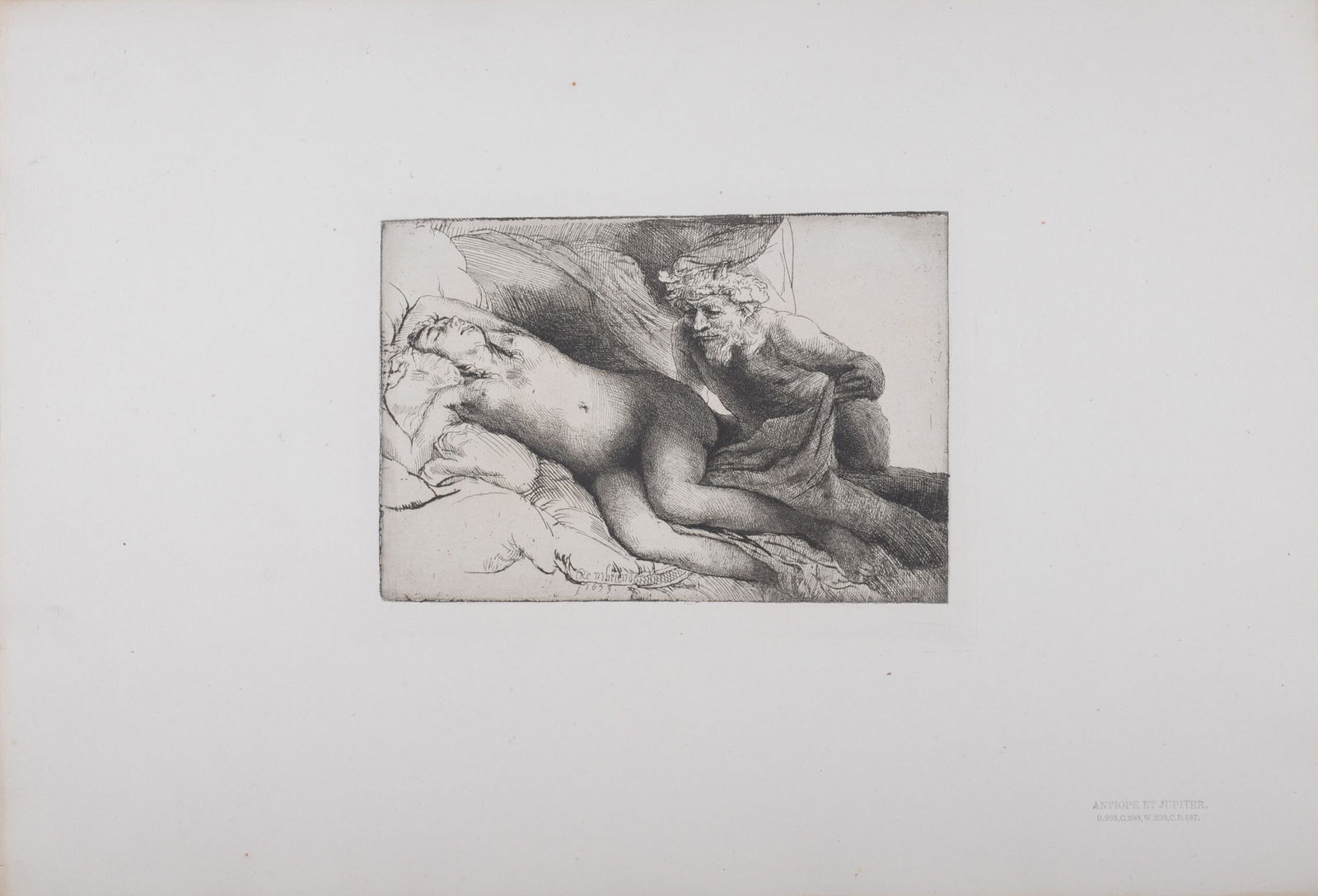 Rembrandt (After) : Antiope et Jupiter, 1880: Rembrandt Van Rijn, said Rembrandt (After)Antiope et Jupiter, 1880Heliogravure on Verge paper, after 1639 Rembrandt's etching (referenced in Bartsch 203).Plate-signed.Dimensions :+ Size of the sheet: