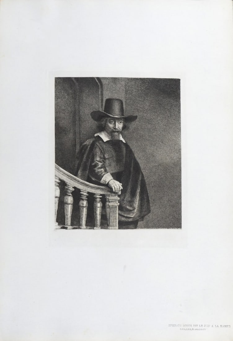 Rembrandt Van Rijn, said Rembrandt (After) : Ephraim Bonus dit Le Juif a la Rampe, 1880: Rembrandt Van Rijn, said Rembrandt (After)Ephraim Bonus dit Le Juif a la Rampe, 1880Heliogravure on Verge paper, after Rembrandt's etching (referenced in Bartsch 278).Dimensions :+ Size of the sheet: