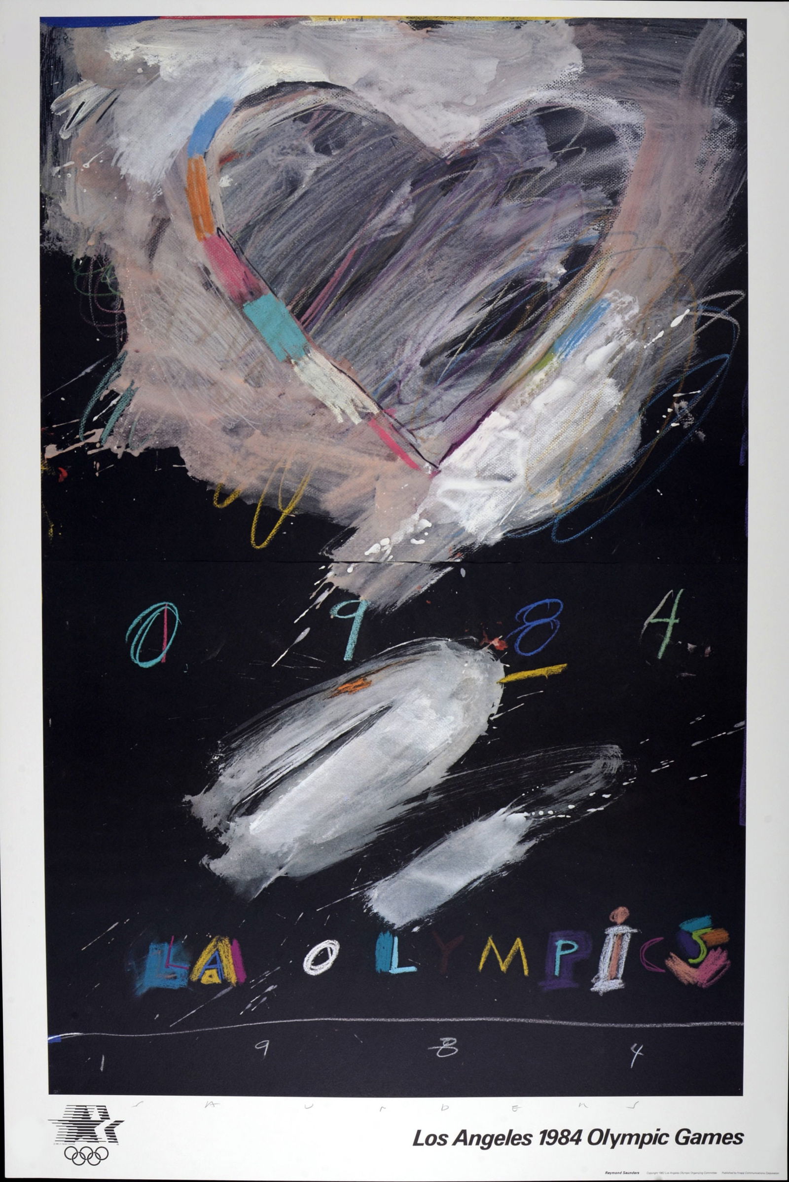 Raymond Saunders : Los Angeles Olympic 1984 - Hand-signed: Raymond Saunders (1934-)Los Angeles 1984 Olympic GamesOffset Lithograph Parsons Diploma Parchment.Hand Signed.Edition of 750 Dimensions :+Size of the sheet : 91,4 x 61 cm / 36 x 24 in.This is a limite