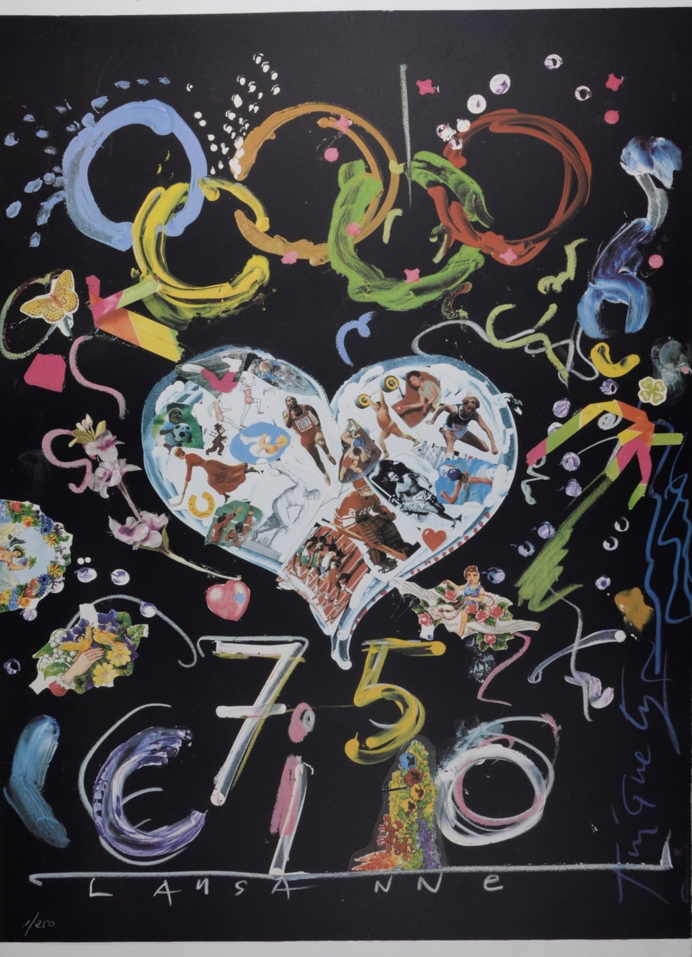 Jean Tinguely (1925 - 1991) : Composition, 1992.: Jean Tinguely (1925 - 1991)Composition, 1992.Large lithograph in colors on Arches paper.Hand-signed at the right border margin.Hand-numbered 1/250 at the bottom left of the image.With the Olympic blin