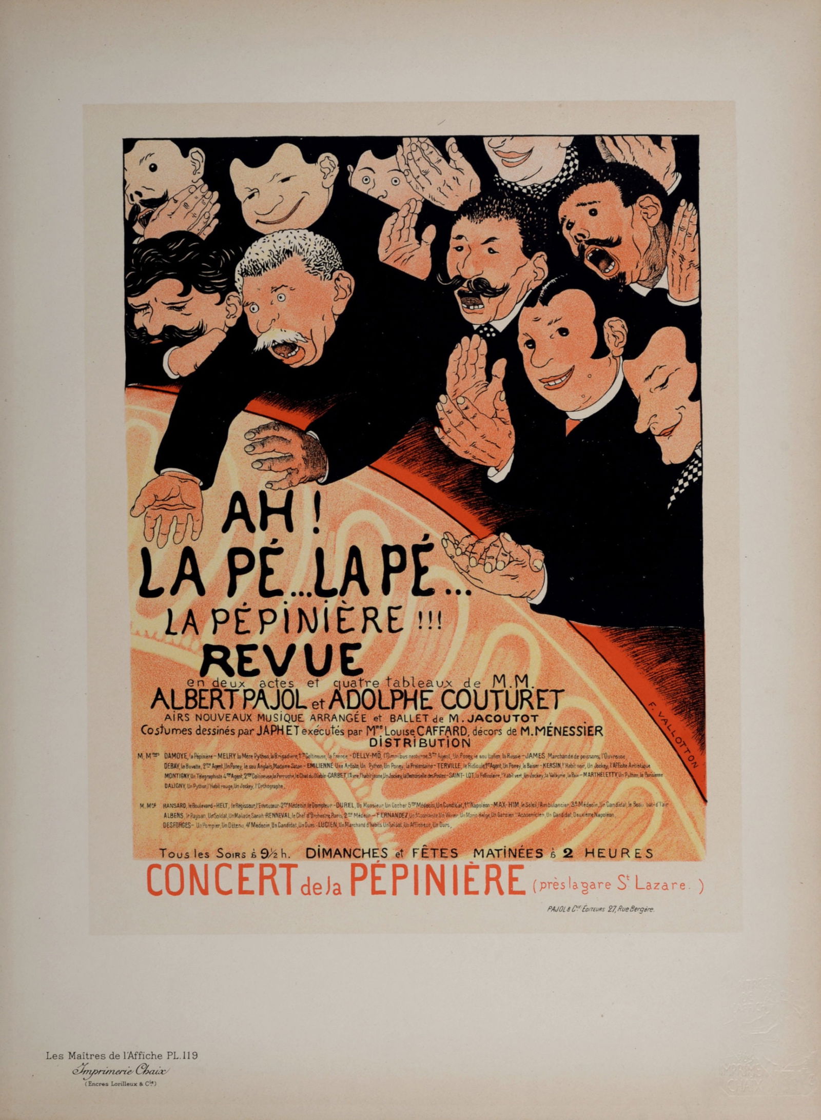 Felix Vallotton - Les Maitres de l’Affiche : Ah! la Pe...la Pe...la Pepiniere!!!, 1898: Felix Vallotton (1865-1925)Ah! la Pe...la Pe...la Pepiniere!!!, 1898Les Maitres de l'Affiche : Plate #119.Lithograph on wove paper.Signed on the plate lower margin.Dimensions :+ Size of the sheet : 40