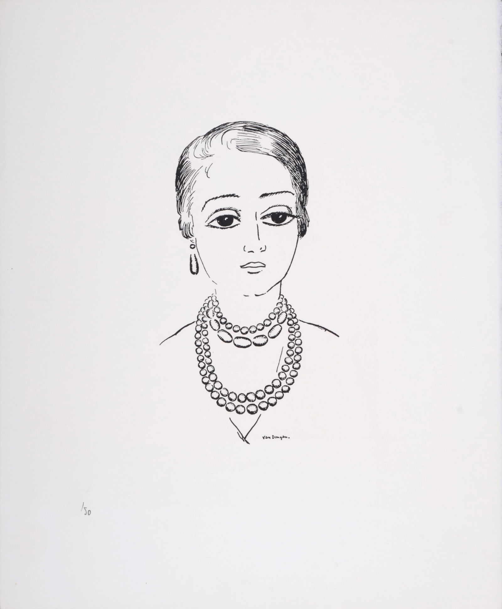 Kees Van Dongen (After) - Elegante aux colliers, c. 1930: Kees Van Dongen (After)Elegante aux colliers, c. 1930Zincography print on Velin d'Arches paper.Signed on the plate and numbered.From a probably posthumous edition of 50.Dimensions :+ Size of the sheet