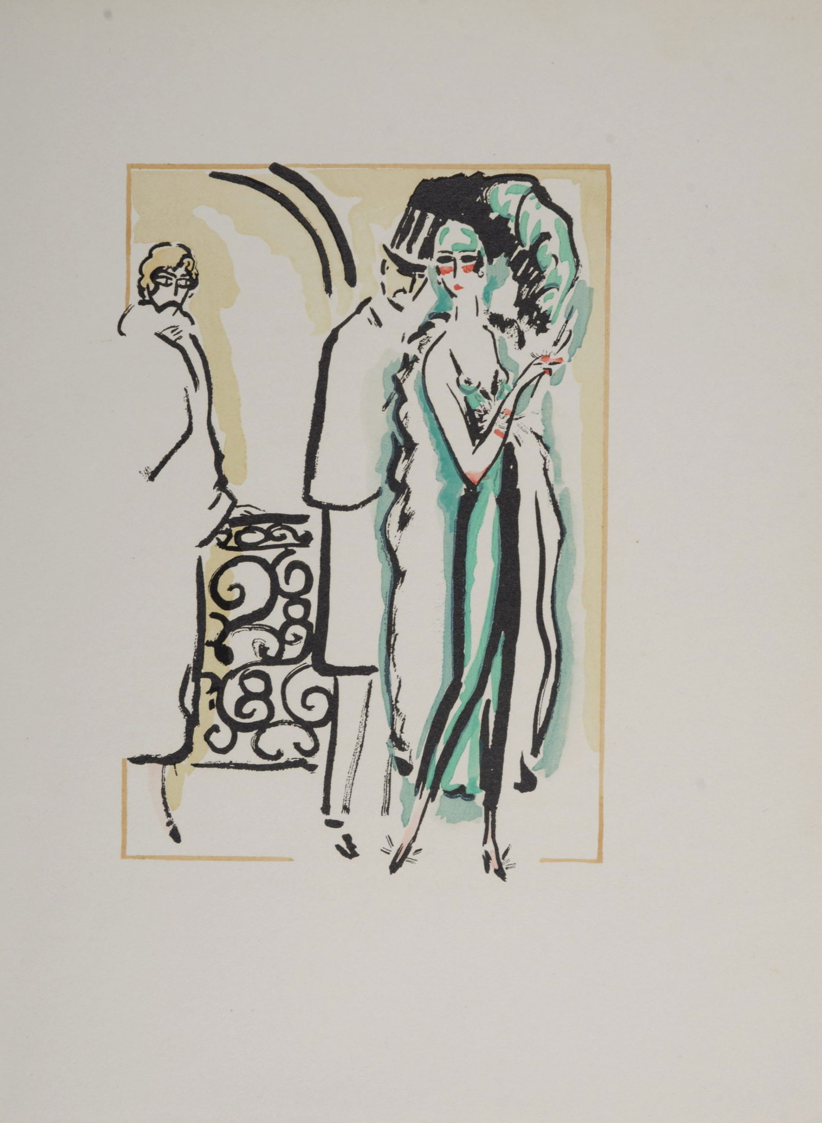 Kees Van Dongen : Leaving the Opera, 1925: Kees Van Dongen (1877-1968)Leaving the Opera, 1925Original pochoir on Arches paper.Dimensions:+ Size of the sheet : 24,8 x 19 cm / 9,8 × 7,5 inFrom the album "La Garconne" by Victor Marguerite, publi