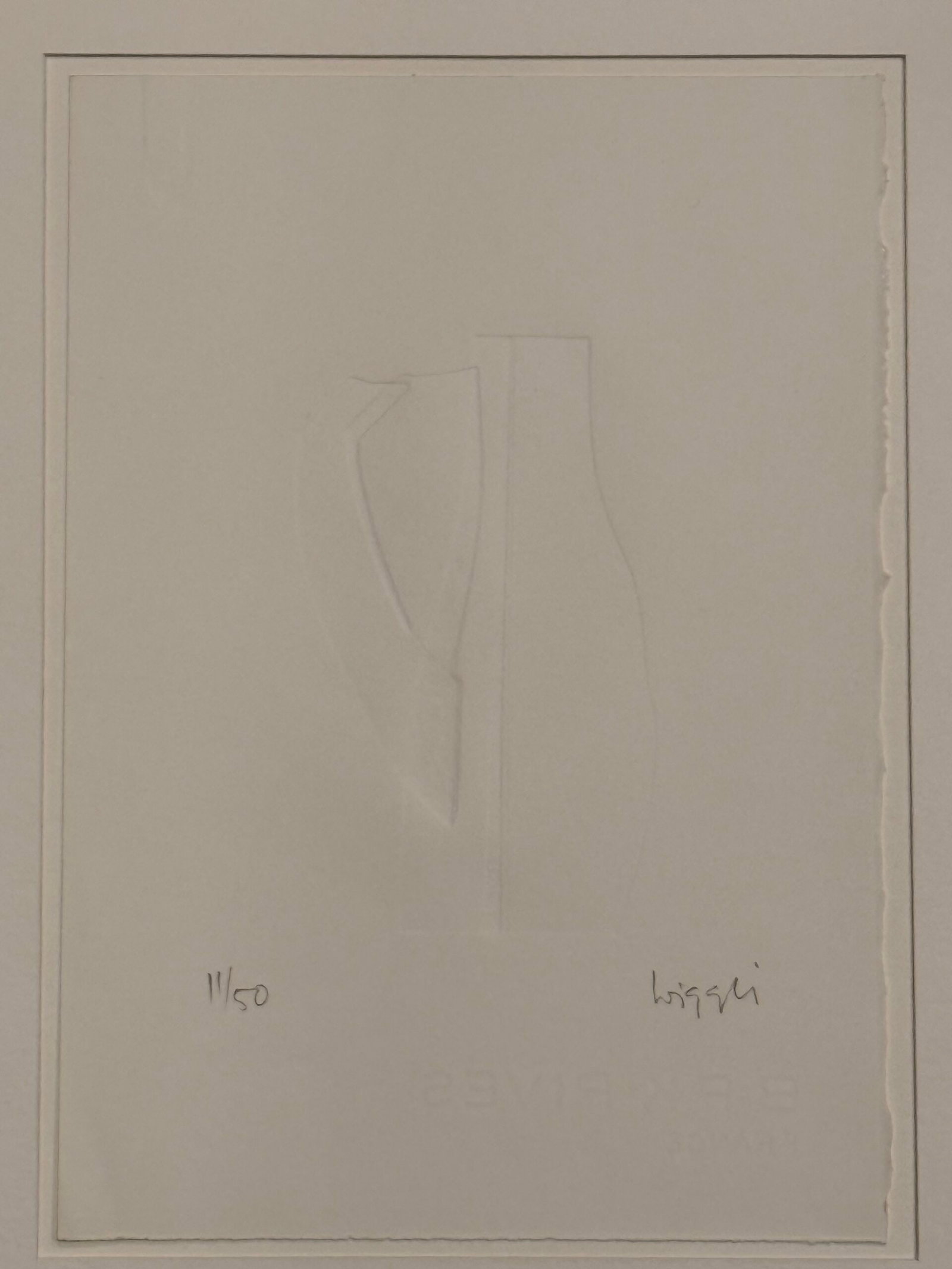 Oscar Wiggli : Untitled, circa 1990: Oscar Wiggli (1927-2016)Untitled, circa 1990Thermoformed relief print on paperHand signed in pencil lower right.Numbered in pencil 11/50 lower left.Dimensions:+ Sheet size: 29 x 20,5 cm / 11.4 × 8.1