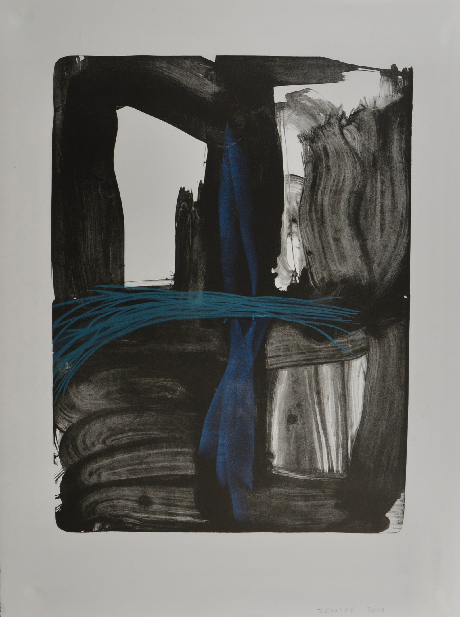 Jerry Zeniuk : Ohne title, 2000: Jerry Zeniuk (1945)Ohne title, 2000Lithograph in colors on B.F.K. Rives paper.Hand signed and dated.Dimensions:• Sheet size: 84 × 63 cm - 33.07 × 24.80 in• Image size: 64 × 47 cm - 25.20