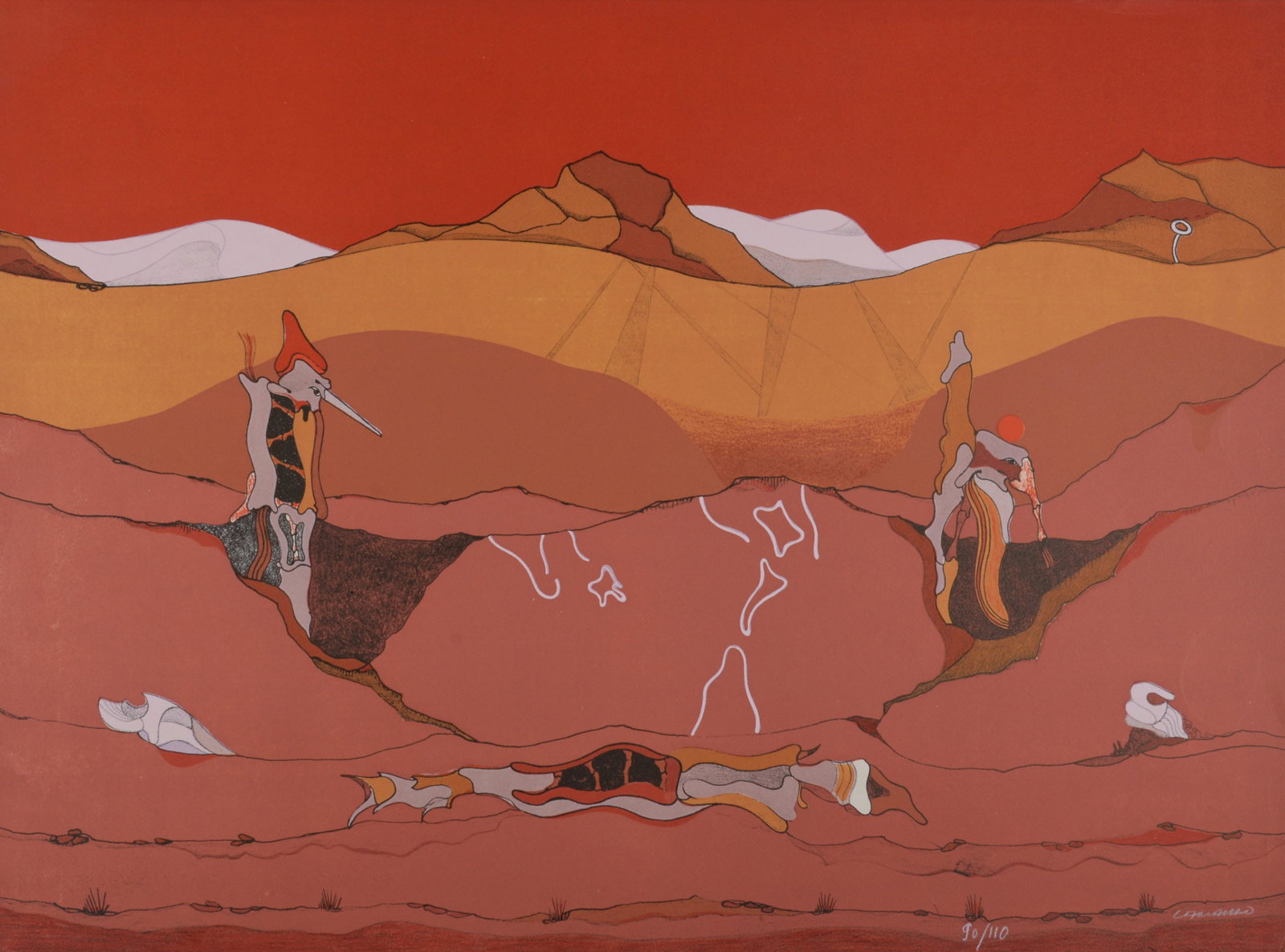 Jorge Camacho : Nazca, 1986 - Hand-signed: Jorge Camacho (1934-2011) Nazca, 1986 Lithograph in colors on Arches paper. Hand-signed on the bottom right corner. Numbered 90/110 on the bottom right corner. With Arches watermark on the upper right