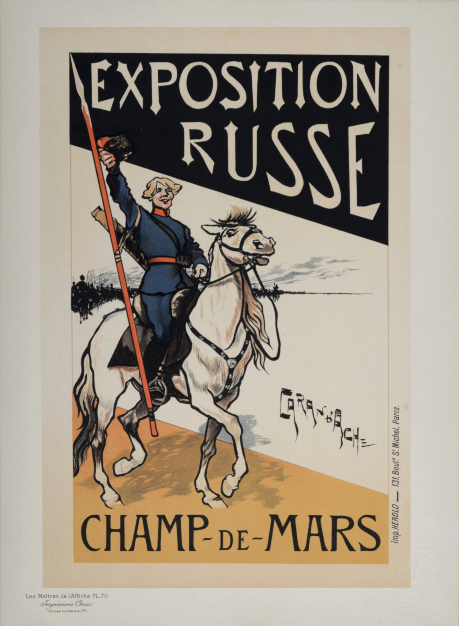Caran D'Ache - Les Maitres de l'Affiche : Exposition Russe, 1897: Caran D'Ache Emmanuel Poire, (1859-1909) Exposition Russe, 1897 Les Maitres de L’Affiche : PL. 70 Lithograph on wove paper. Signed on the plate lower right margin. Dimensions : + Size of the sheet :