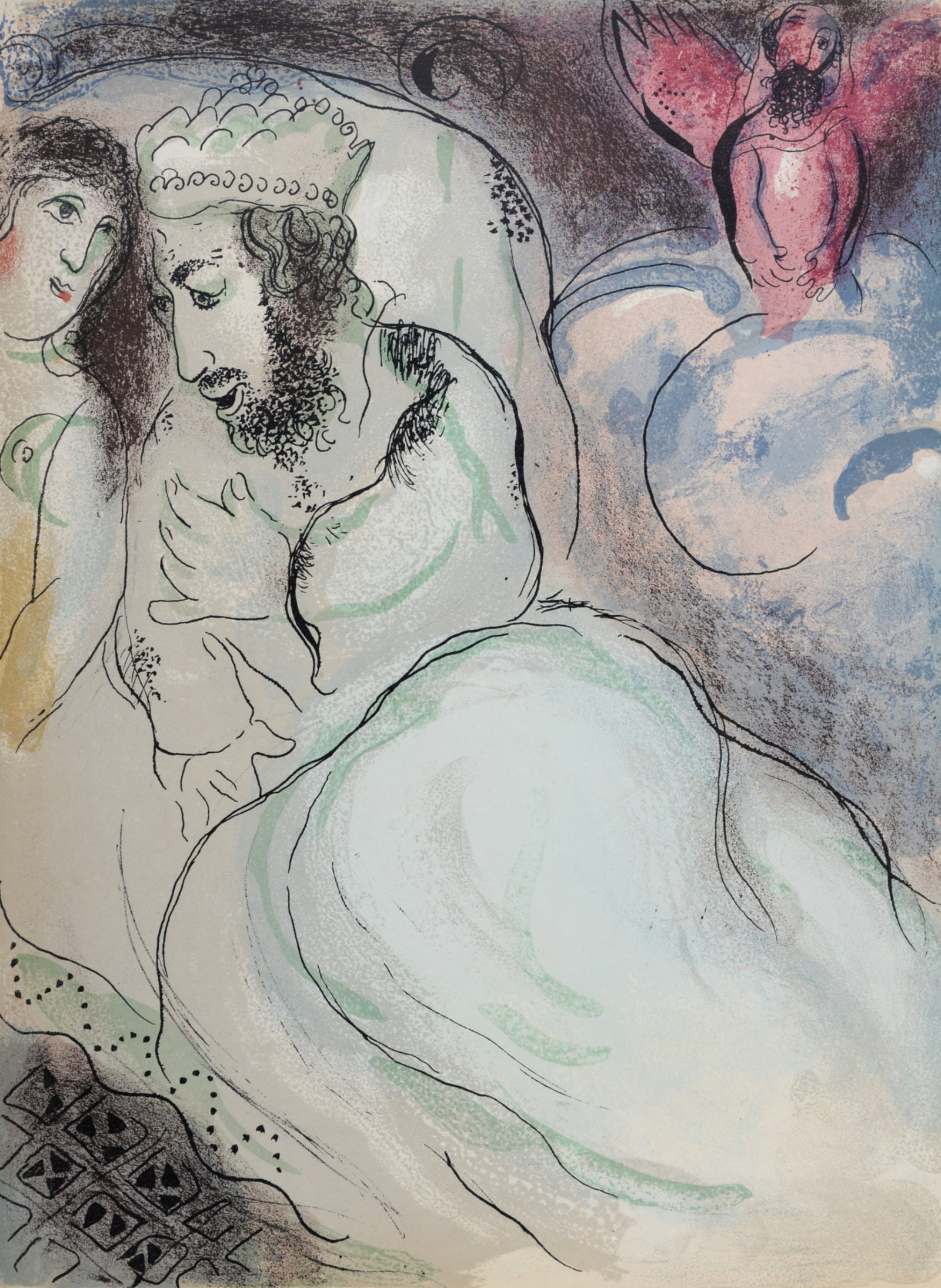 Marc Chagall : Sara et Abimelech, 1960: Marc Chagall (1887-1985) Sara et Abimelech, 1960 Lithograph on wove paper. Dimensions: + Size of the sheet: 35,5 x 26 cm / 13,9 x 10,2 in. From "Verve" issue (vol. X, n°37 et 38), published under the