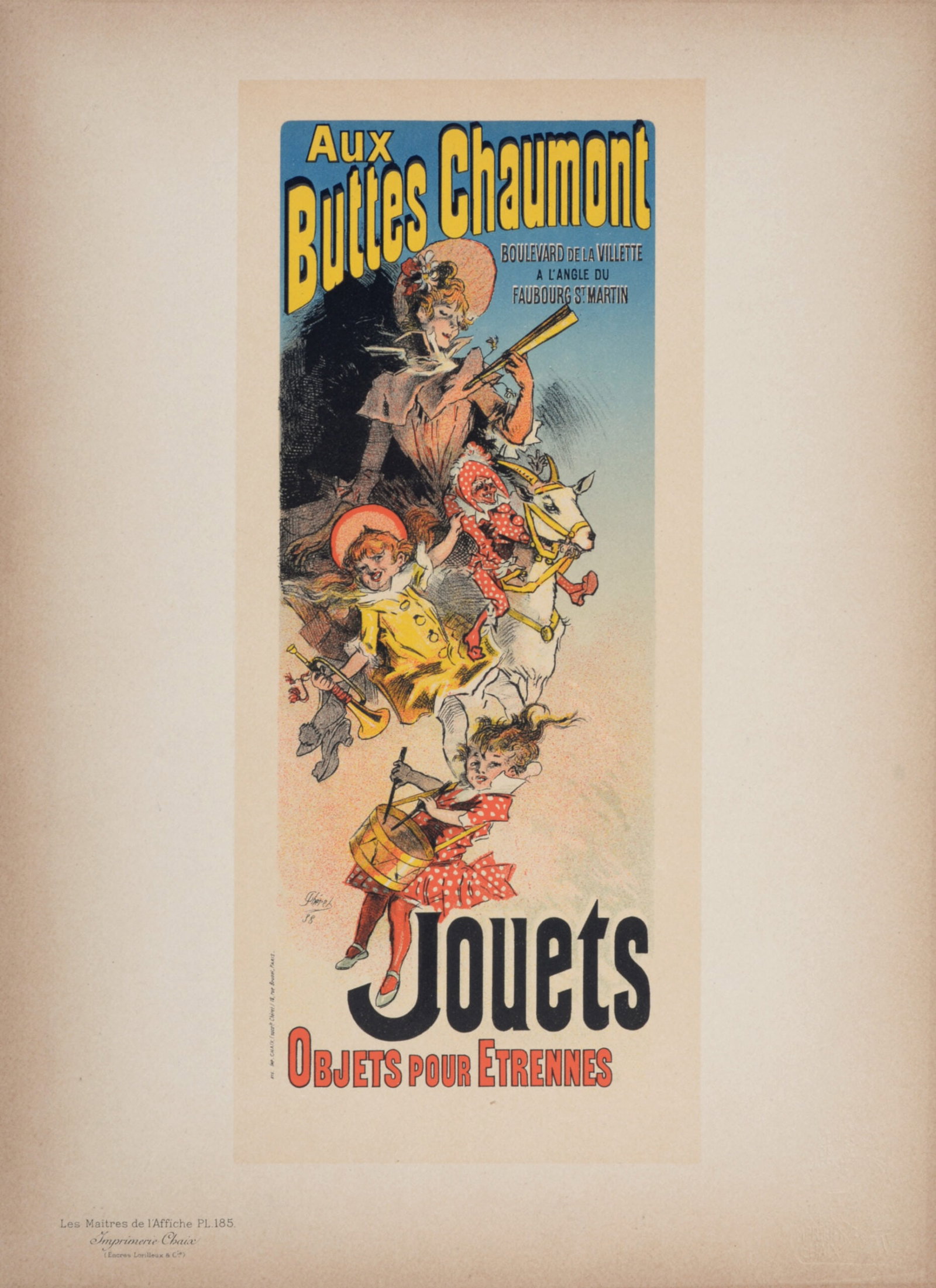 Jules Cheret : Les Maitres de L’Affiche - Aux Buttes Chaumont, 1899: Jules Cheret (1836-1932) Aux Buttes Chaumont, 1899 Les Maitres de L’Affiche : PL. 185 Lithograph on wove paper. Signed on the plate lower right margin. Dimensions : + Size of the sheet : 39,4 x 28,7