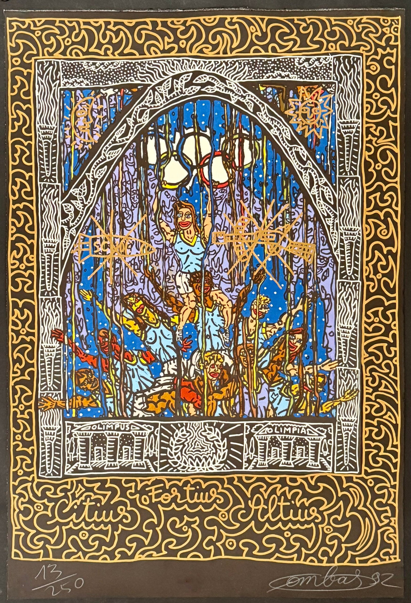 Robert Combas : Citius, Altius, Fortius, 1992 - Hand-signed (1 of 5)