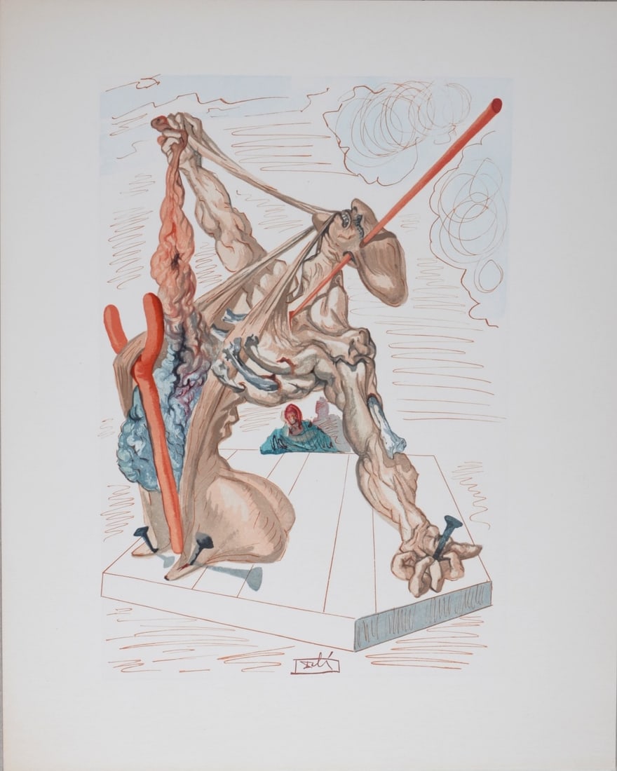 Salvador Dali : Les Falsificateurs, 1963: Les Falsificateurs, 1963 Woodcut print on BFK Rives paper. Signed in the plate. A beautiful print by Salvador Dali! Dimensions: +Size of the sheet: 33 x 26,5 cm / 12,9 x 10,4 in. Issued from the Frenc