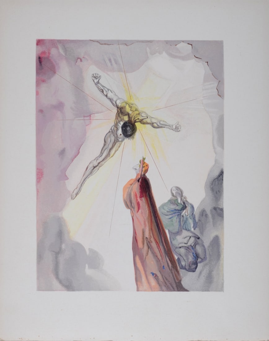 Salvador Dali : Apparition du Christ, 1963: Salvador Dali (1904-1989) Apparition du Christ, 1963 Woodcut print on BFK Rives paper. A beautiful print by Salvador Dali! Dimensions: +Size of the sheet: 33 x 26,5 cm / 12,9 x 10,4 in. Issued from th