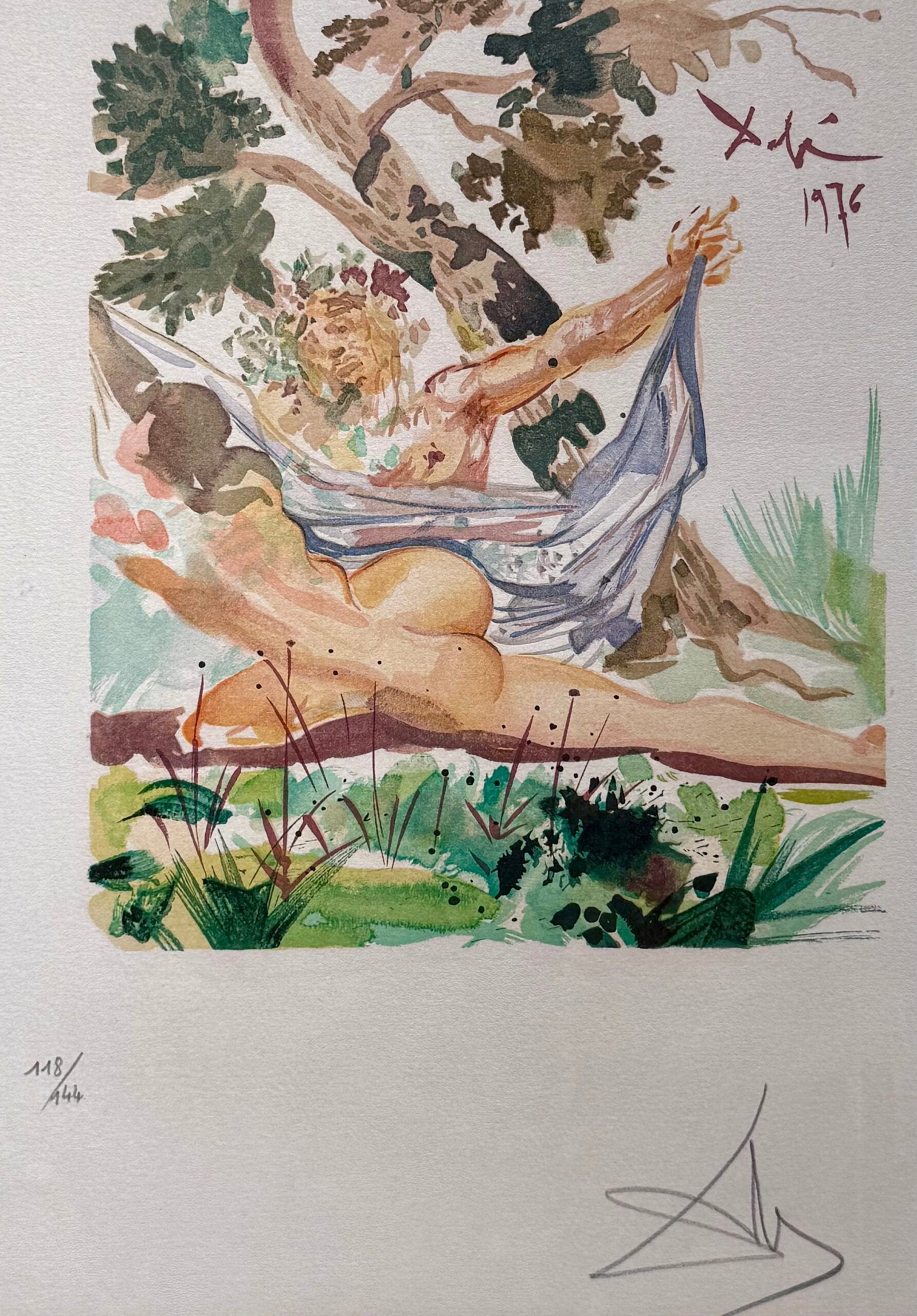 Salvador Dali - Infidele epouse de Menelas, c. 1979 (Hand signed): Salvador Dali (1904–1989)Infidele epouse de Menelas, c. 1979 Color woodcut on Arches paper. Hand-signed lower right and hand-numbered lower left (118/144). Dimensions: Frame size: 63 x 52 cm / 24.8 