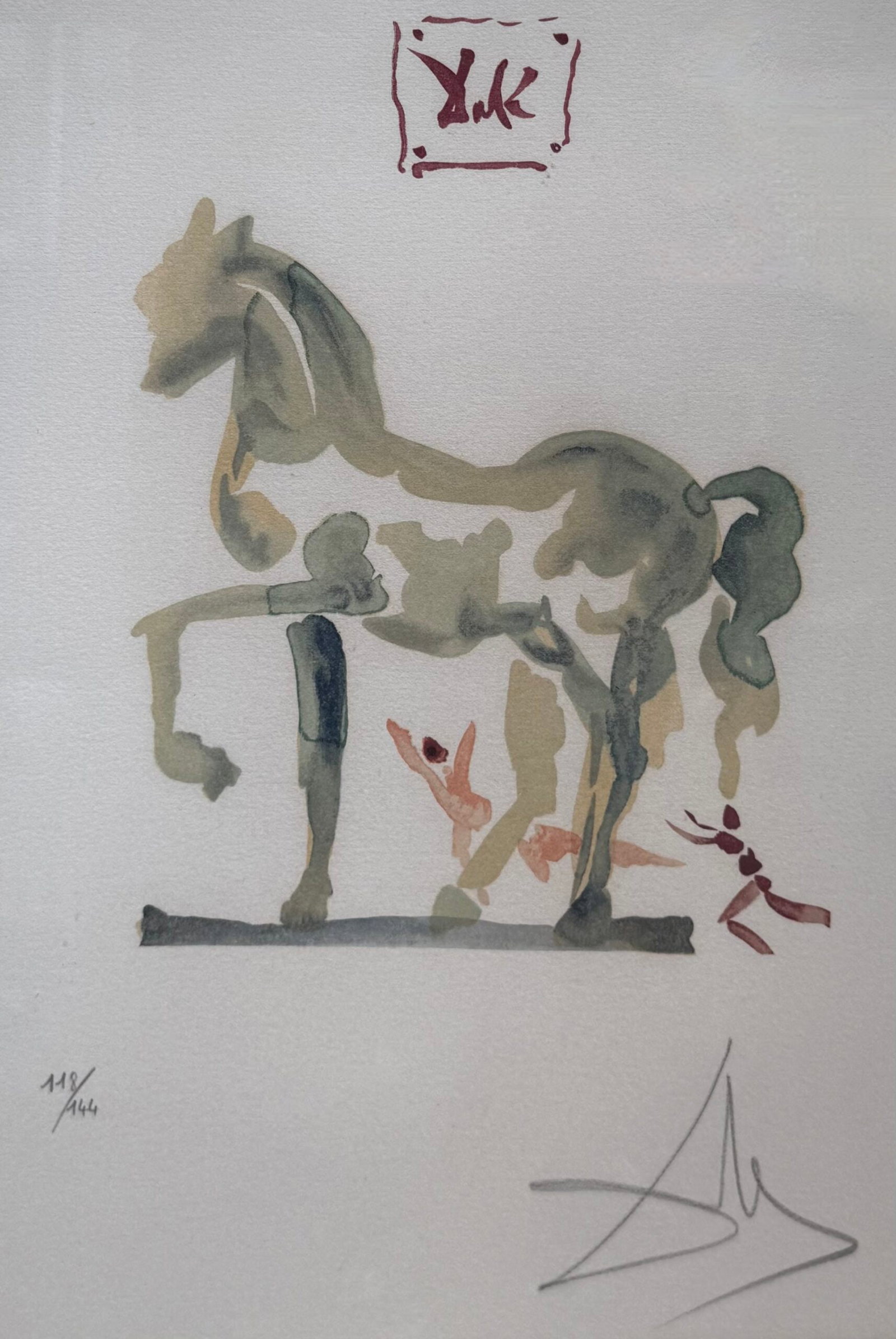 Salvador Dali - C'est la que l'amour se plut a livrer bataille, c. 1979 (Hand signed): Salvador Dali (1904–1989)C'est la que l'amour se plut a livrer bataille, c. 1979 Color woodcut on Arches paper. Hand-signed lower right and hand-numbered lower left (118/144). Dimensions: Frame size