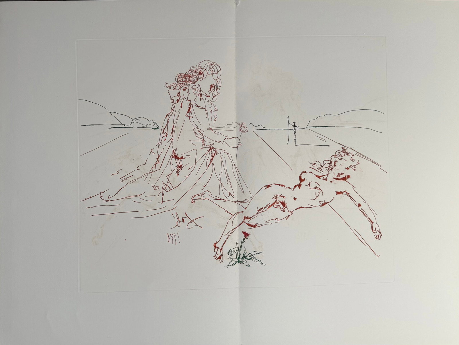 Salvador Dali - Epris d'une folle passion, 1979: Salvador Dali (1904-1989) Epris d'une folle passion, 1979 Etching in colors on "Arches paper" Size edition : 201 Signed in the plate Dimensions: + Size of the sheet : 55,5 x 75 cm - 21,85 × 29 in. Re