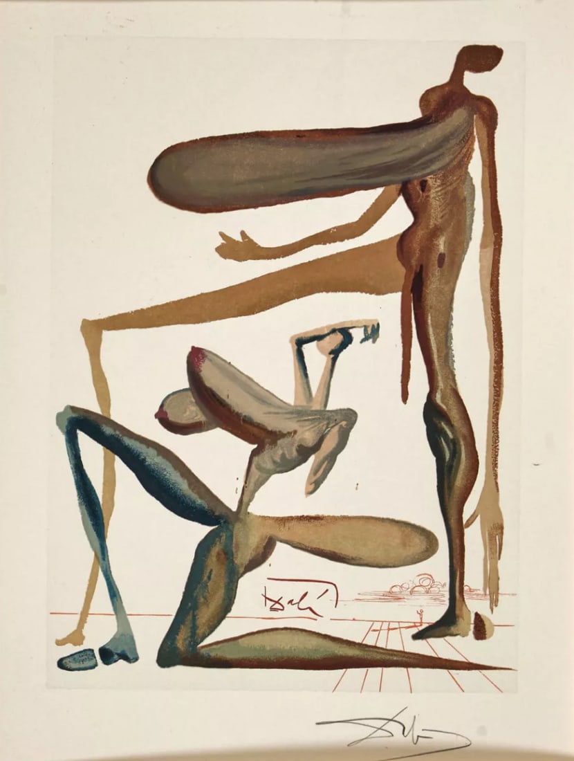 Salvador Dali : La Prodigalite, 1963 (hand signed): Salvador Dali (1904-1989) La Prodigalite, 1963 Woodcut print on BFK Rives paper. Hand signed and plate signed. This one from the scarce German, one of the few hand signed edition with the spacial "Mar