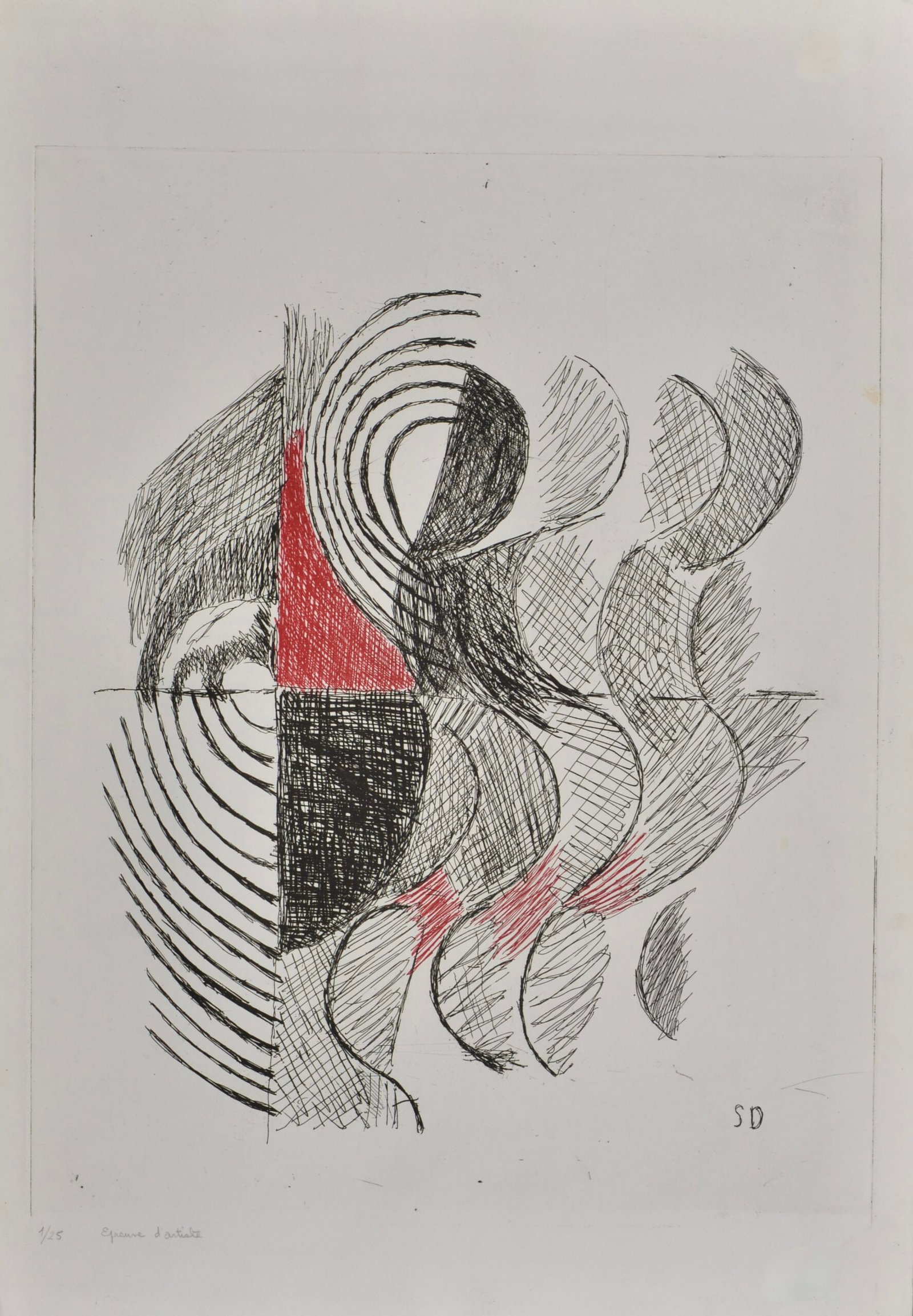 Sonia Delaunay - Composition, 1965: Sonia Delaunay (1885-1979) Composition, 1965 Original etching (eau-forte) on BFK Rives paper. Numbered 1/25 "epreuve d'artiste" With BFK Rives watermark Dimensions : + Size of the sheet : 50 x 34,5 cm
