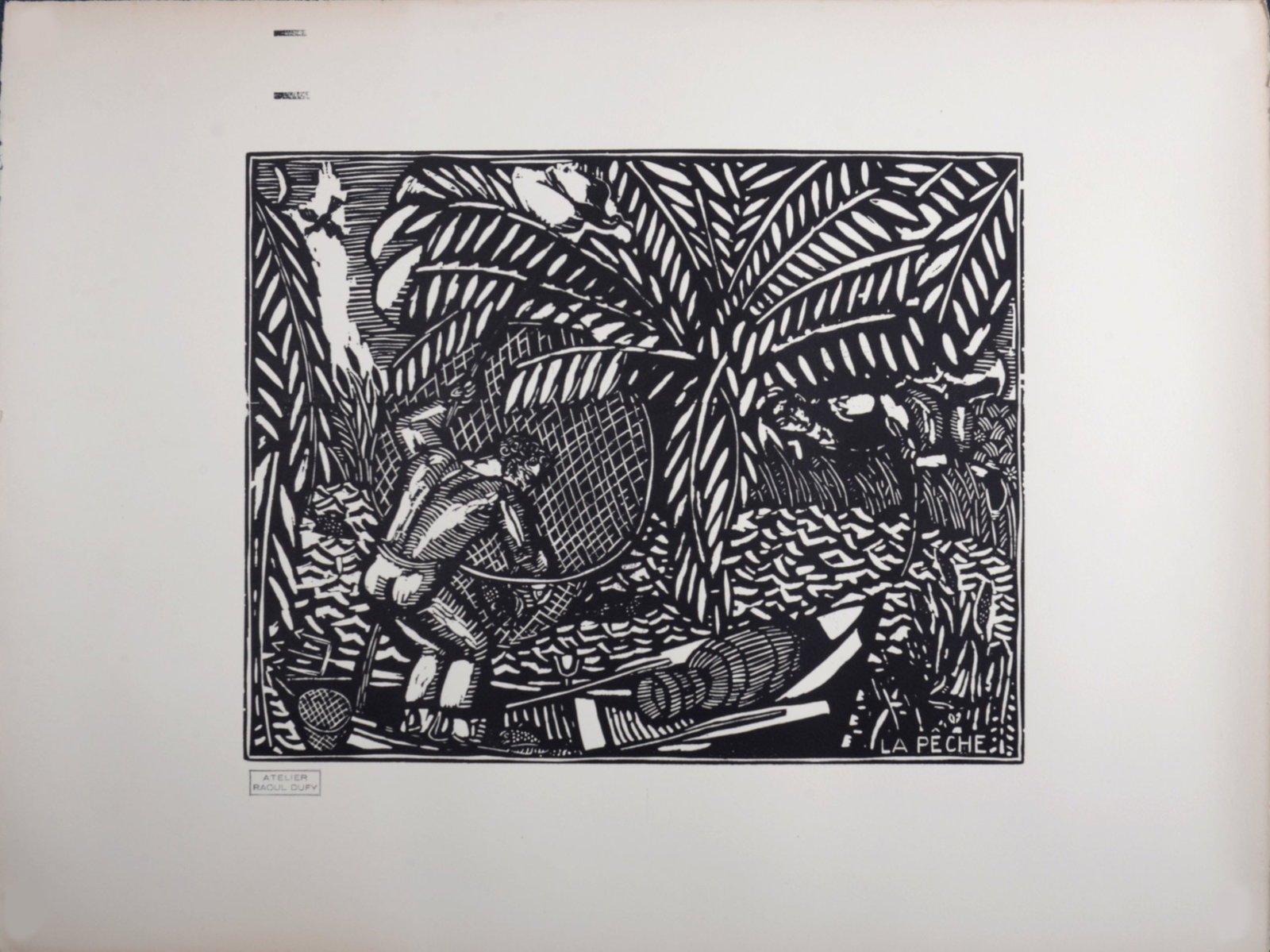 Raoul Dufy (After) - La Peche (#1E), circa 1910: Raoul Dufy (After) La Peche (#1E), circa 1910 Woodcut print on Velin Pur Fil Marais paper. Edition of 220. Raoul Dufy Workshop's ink stamp on the bottom left corner. Pur Fil Marais' watermark in both 