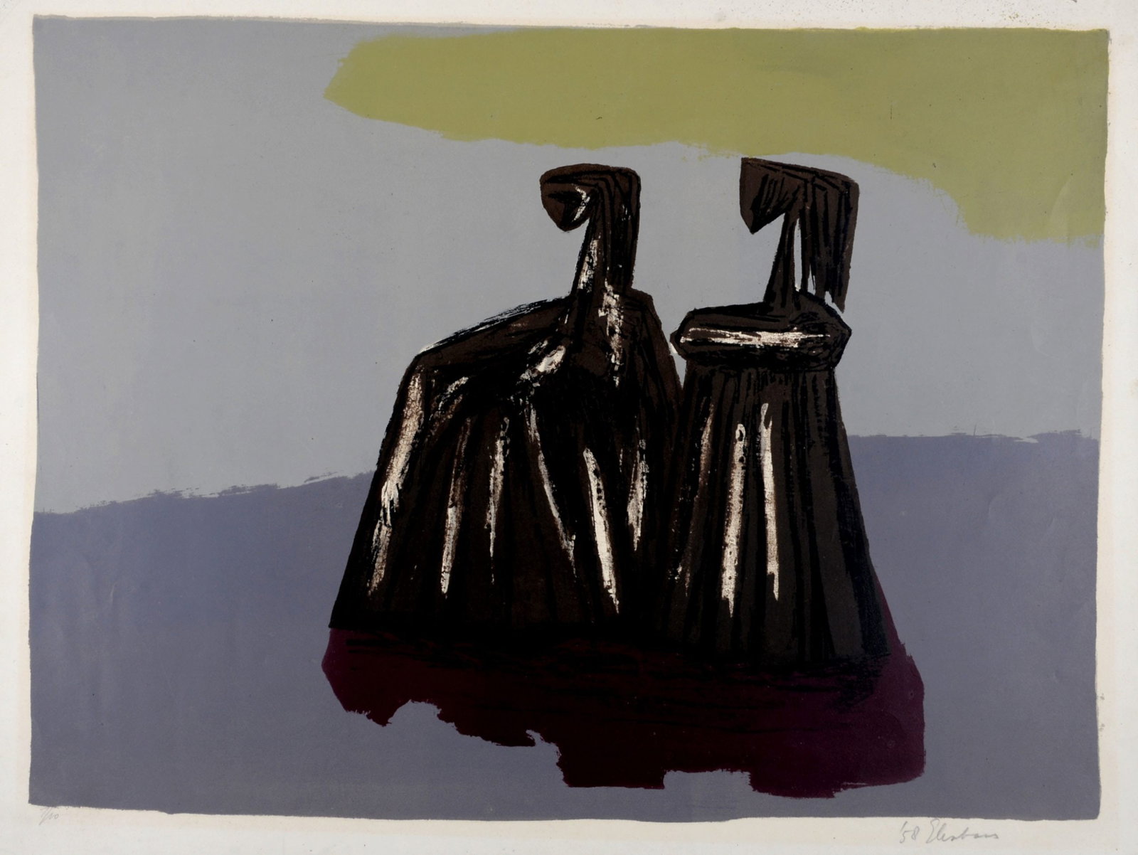 Wally Elenbaas : Deux Femmes, 1958 - Hand-Signed: Wally Elenbaas (1912-2008) Deux Femmes, 1958 Lithograph on wove paper. Hand signed and dated in pencil lower right. Numbered 7/10 in pencil lower left. Dimensions: + Size of the sheet : 42,5 x 58 cm /