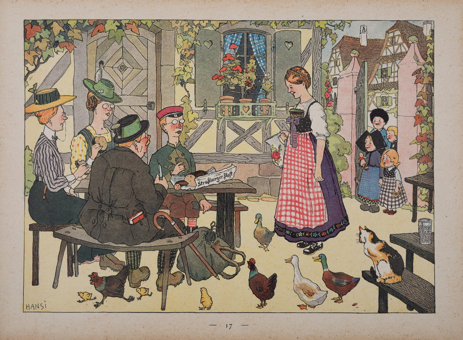 Jean-Jacques Waltz alias Hansi : Les touristes allemands, 1913 - Plate-Signed: Jean-Jacques Waltz alias Hansi (1873-1951) Les touristes allemands, 1913 Original chromo-lithograph in colors on wove paper. Plate-signed. Dimensions : + Size of the sheet : 23,5 x 32 cm / 9,2 x 12,6 