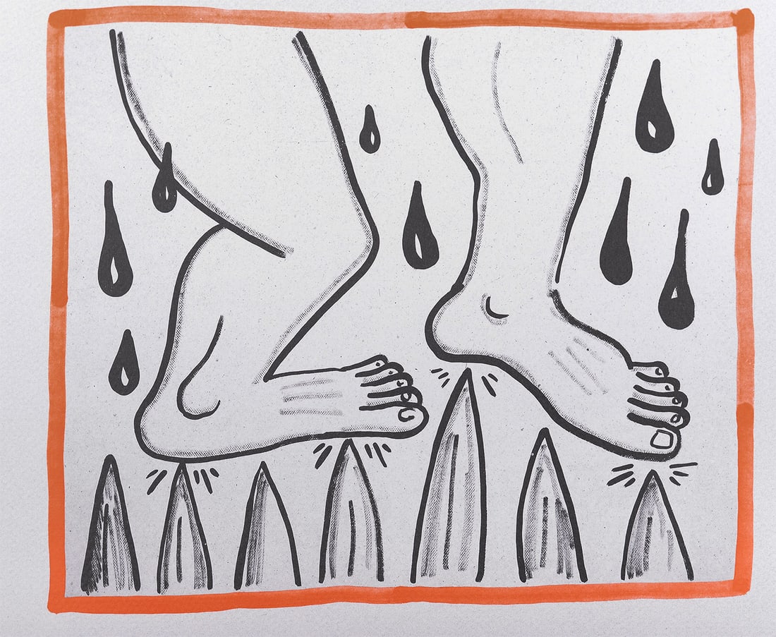 Keith Haring - Against all Odds, 1990: Keith Haring (1958-1990) Against all Odds, 1990 Original lithograph on acid-free Rivoli paper. The edition consists of 2500 hardcover copies. Dimensions: + Size of the sheet: 21,7 x 26,2 cm / 8,5 x 10