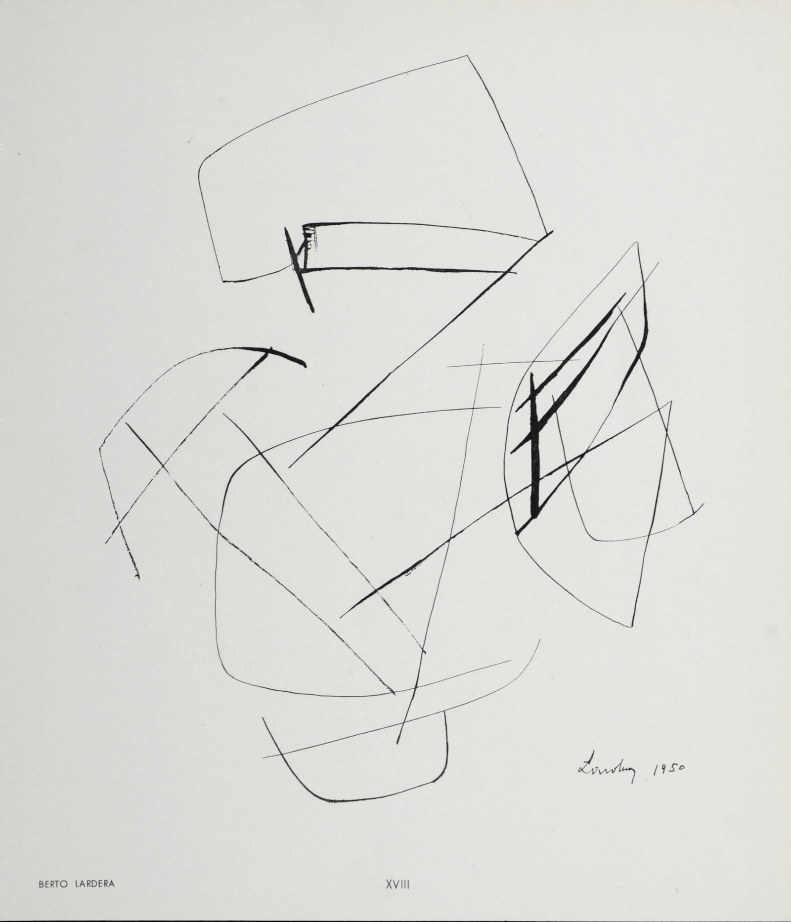 Berto Lardera : Composition XVIII, 1952: Berto Lardera (1911–1989) Composition XVIII, 1952 Pochoir on wove paper. Signed and dated in the plate at the lower right. Dimensions : + Size of the sheet: 24 x 20 cm / 9,4 x 7,8 in. Edition of 150