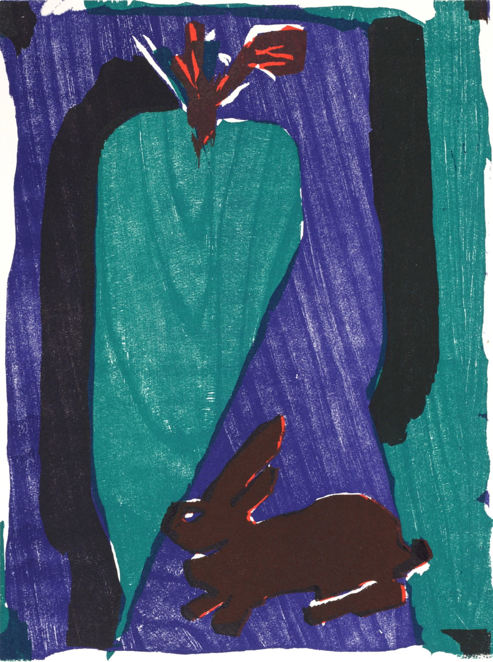 Bernard Lorjou - Le Lapin, 1965: Bernard Lorjou (1908-1986) Le Lapin, 1965 Woodcut print on Auvergne Richard de Bas paper. Edition of 200. Dimensions: + Size of the sheet: 38,5 x 28,5 cm / 15,1 x 11,2 in. + Size of the image: 35 x 25