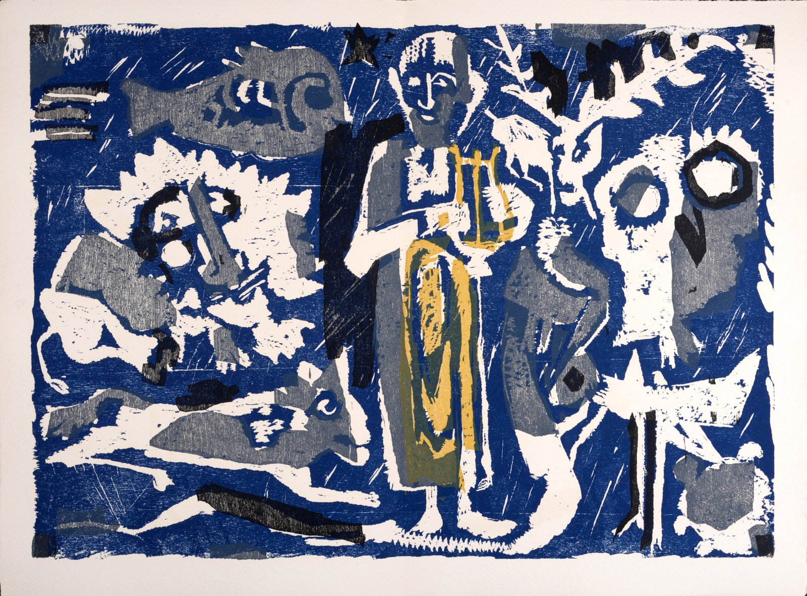 Bernard Lorjou : Le Bestiaire, 1965: Bernard Lorjou (1908-1986) Le Bestiaire, 1965 Woodcut print on Auvergne Richard de Bas paper, printed on a double page. Edition of 200. Auvergne Richard de Bas's watermark on the bottom right corner. 