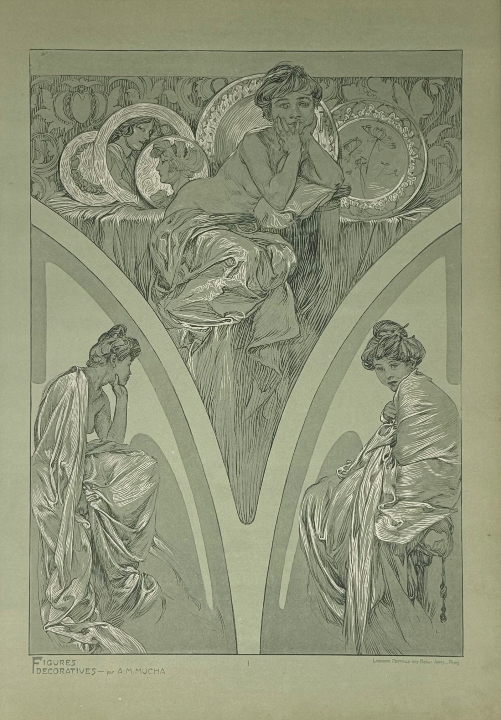 Alphonse Mucha : Figures decoratives, 1902 pl. 1: Alphonse MuchaFigures decoratives, Pl. 1, c. 1902 Lithograph on thick paper Sheet size: 45 × 33 cm (17 2/3 × 13 in.) Edited by Gabriel Mourey. Paris: Librairie Centrale des Beaux-Arts Shipping & Pac