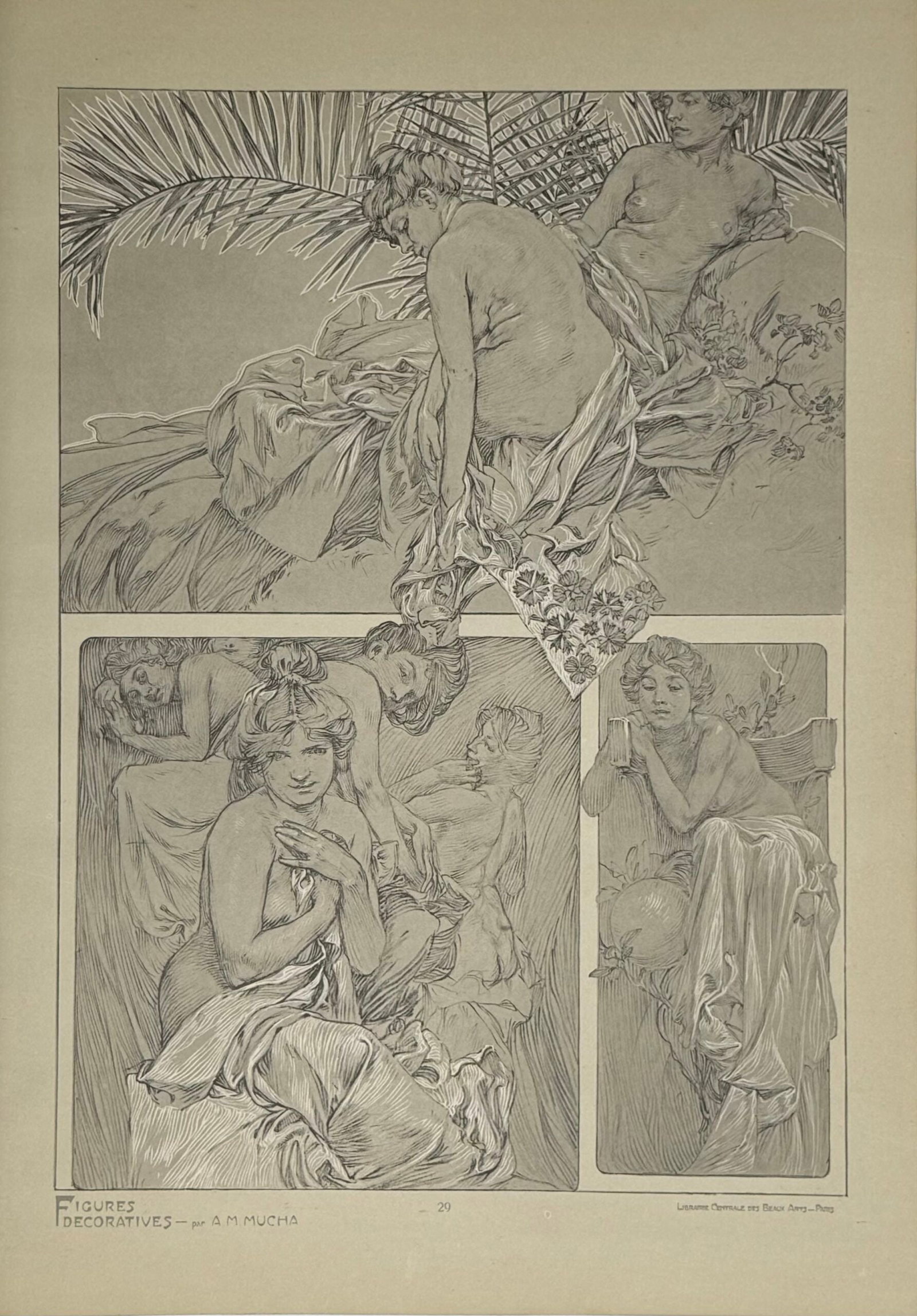 Alphonse Mucha : Figures decoratives, 1902 pl. 29: Alphonse MuchaFigures decoratives, Pl. 29, c. 1902 Lithograph on thick paper Sheet size: 45 × 33 cm (17 2/3 × 13 in.) Edited by Gabriel Mourey. Paris: Librairie Centrale des Beaux-Arts Shipping & Pa