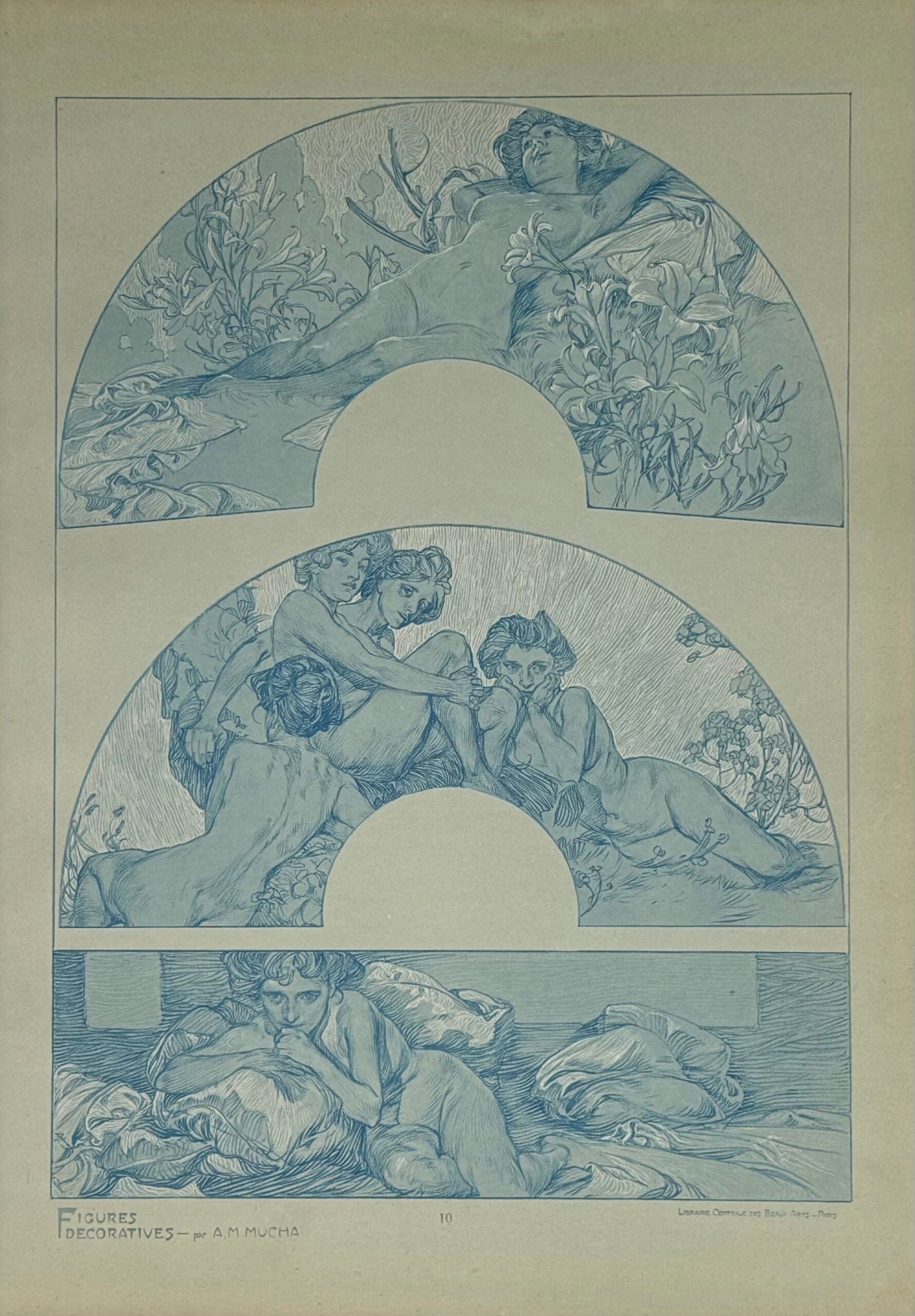 Alphonse Mucha : Figures decoratives, 1902 pl. 10: Alphonse MuchaFigures decoratives, Pl. 10, c. 1902 Lithograph on thick paper Dimensions : Sheet size: 45 × 33 cm (17 2/3 × 13 in.) Edited by Gabriel Mourey. Paris: Librairie Centrale des Beaux-Arts 