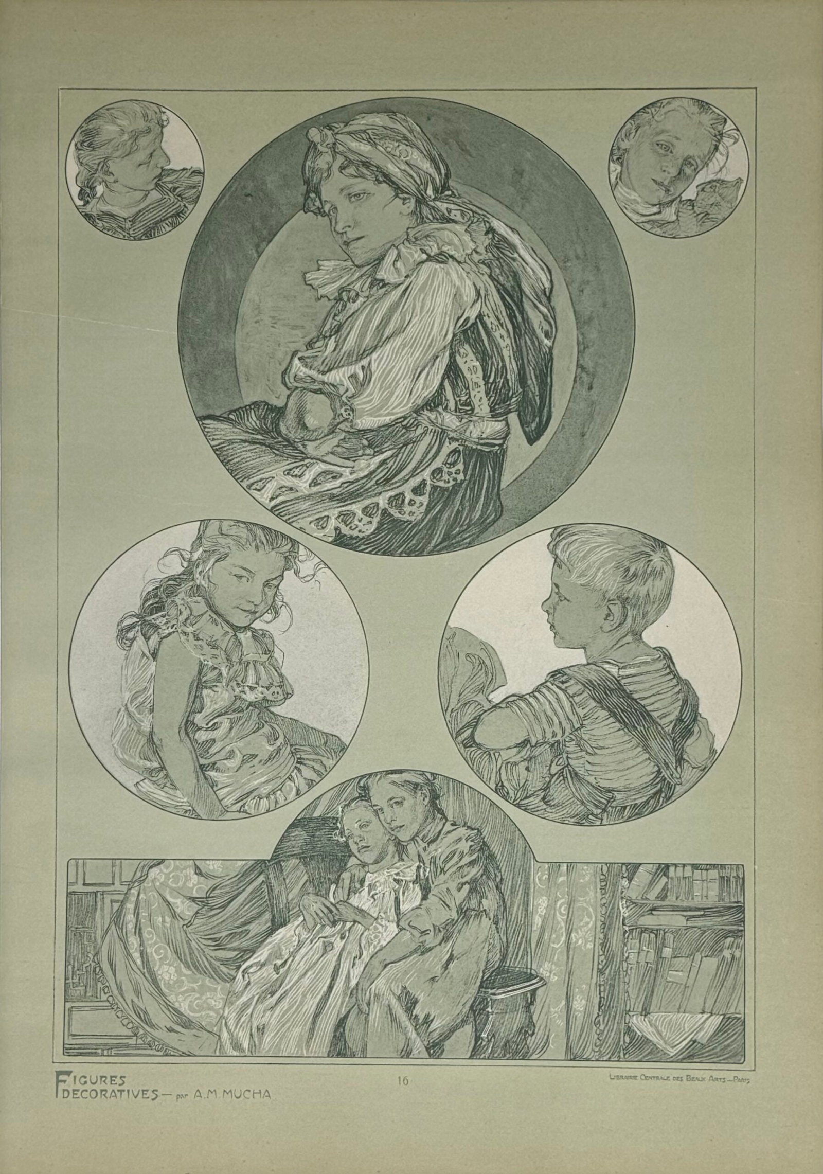 Alphonse Mucha : Figures decoratives, 1902 pl.10: Alphonse MuchaFigures decoratives, Pl.10, c. 1902 Lithograph on thick paper Dimensions : Sheet size: 45 × 33 cm (17 2/3 × 13 in.) Edited by Gabriel Mourey. Paris: Librairie Centrale des Beaux-Arts S