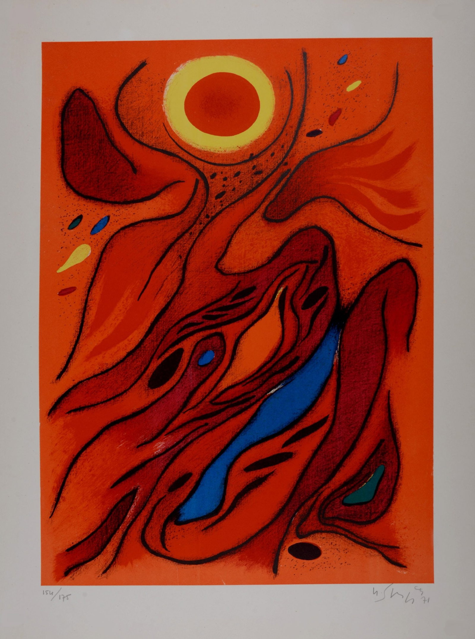 Gustave Singier - Cyclade nocturne, 1971 - Hand-signed: Gustave Singier (1909-1984) Cyclade nocturne, 1971 Lithograph in colors on BFK Rives paper. Hand-signed and dated in pencil lower right margin. Numbered on 175 bottom left (please note that the