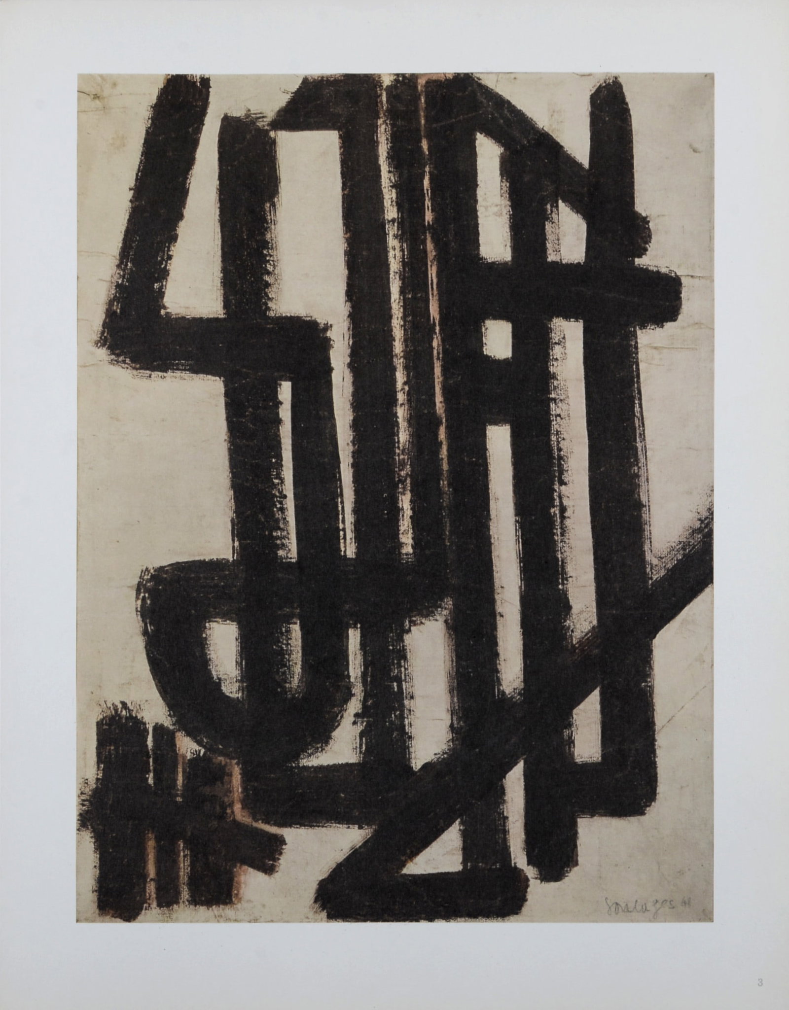 Pierre Soulages - Composition #3, 1962: Pierre Soulages (After) Composition #3, 1962 Offset-litho in colors on thick paper Plate-signed lower right Dimensions : + Size of the sheet : 35,5 x 27.5 cm. / 14 x 10,8 in. From a small size edition
