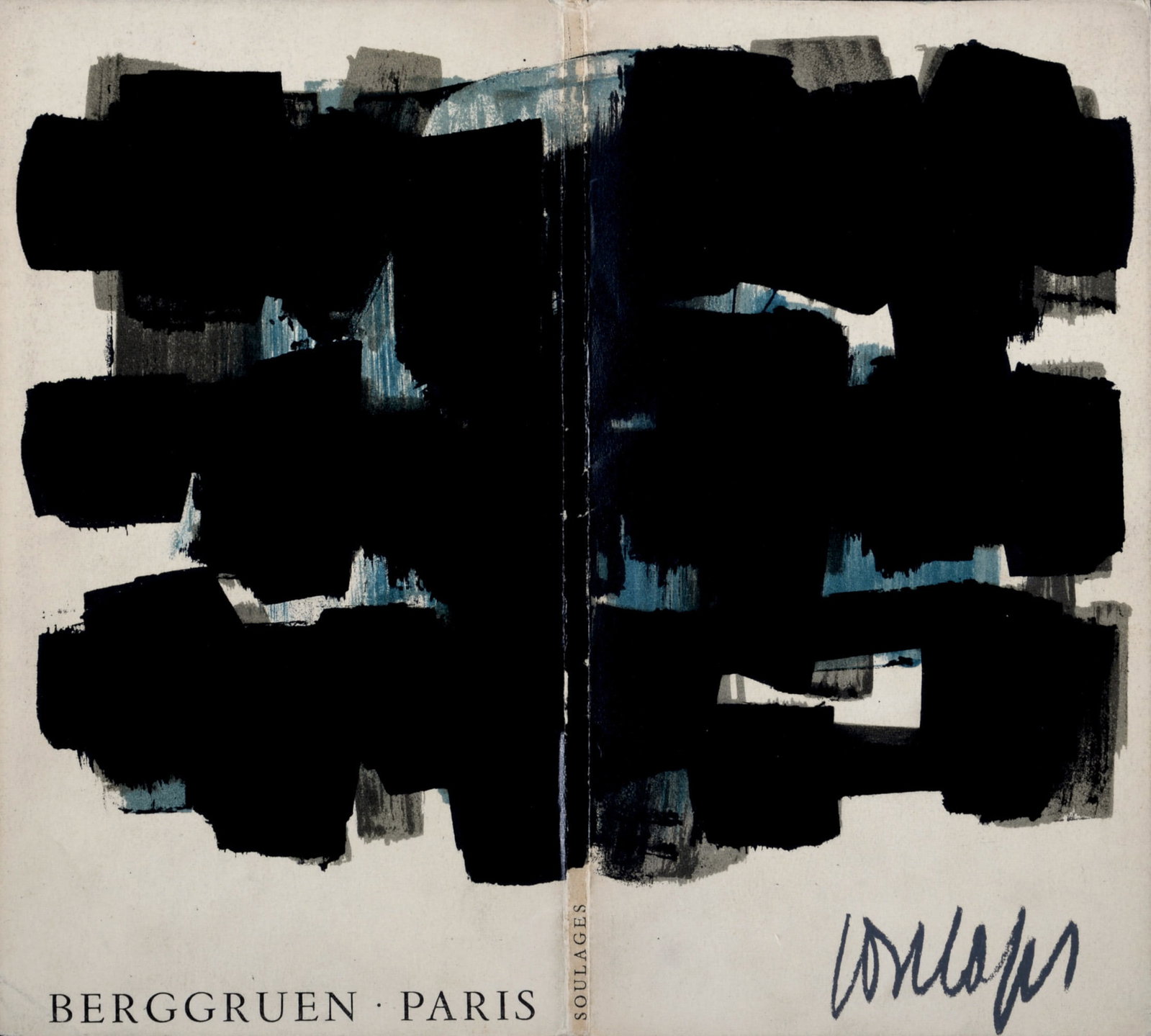 Pierre Soulages - Gouaches et gravures (Cover), 1957: Pierre Soulages (1919-2022) Gouaches et gravures (Cover), 1957 Lithograph on wove paper, printed on a double page (cover only). Signed in the plate in the lower right-hand margin. Edition of 1500 copi
